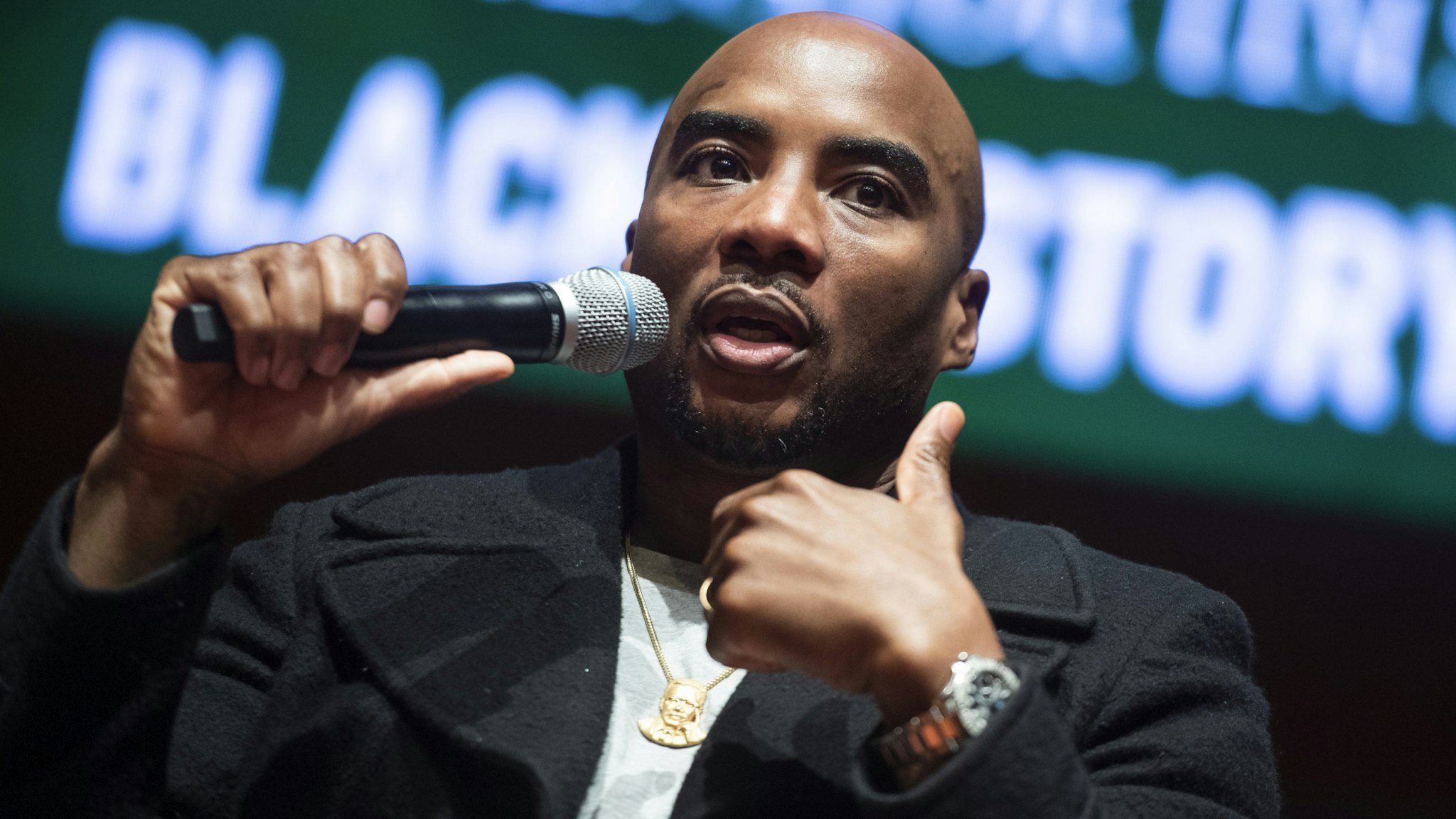 UNITED STATES - FEBRUARY 10: Charlamagne tha God, co-host of the Breakfast Club, conducts a discussion on the diversity of thought in the black community, in the Capitol Visitor Center during Black History Month on Monday, February 10, 2020.