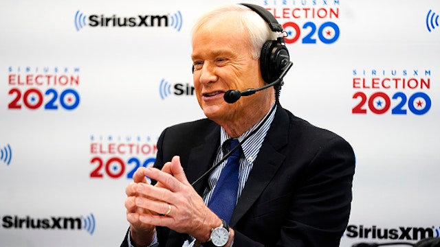 MANCHESTER, NEW HAMPSHIRE - FEBRUARY 11: Chris Matthews of MSNBC reacts while talking with Sirius XM Press Pool host Julie Mason about the 2020 New Hampshire Democratic Primary in the Coolidge Room at the DoubleTree by Hilton on February 11, 2020 in Manchester, New Hampshire.