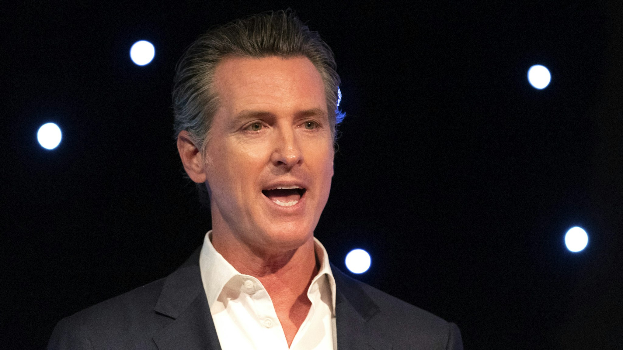 California Governor Gavin Newsom speaks at Planets Explore 19 Conference in San Francisco, California on October 15, 2019. The Governor talks about the importance of protecting our environment and enhance the states capability at dealing with natural disasters such as wild fire.
