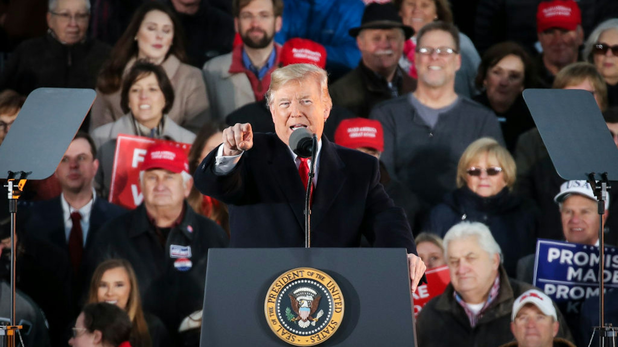 President Donald Trump speaks during a rally at the Tupelo Regional Airport, November 26, 2018 in Tupelo, Mississippi.
