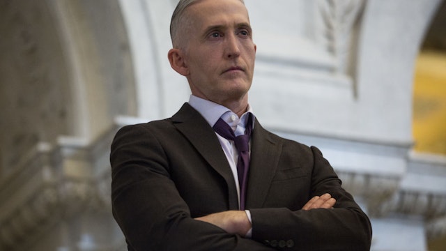 Representative Trey Gowdy, a Republican from South Carolina, listens while U.S. House Speaker Paul Ryan, a Republican from Wisconsin, not pictured, delivers a farewell address at the Library of Congress in Washington, D.C., U.S., on Wednesday, Dec. 19, 2018.
