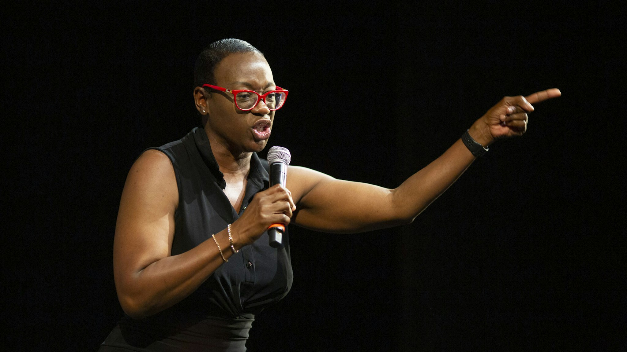 LOS ANGELES, CA - JULY 25: Former Ohio state Sen. Nina Turner speaks before Democratic presidential hopeful Sen. Bernie Sanders takes the stage for a town hall discussion about health care on July 25, 2019 in Los Angeles, California. Sanders is on the first of a two-day visit to Los Angeles.