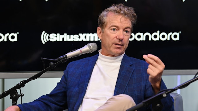 Senator Rand Paul talks with SiriusXM's Olivier Knox and Julie Mason during a Town Hall event on October 11, 2019 in New York City.