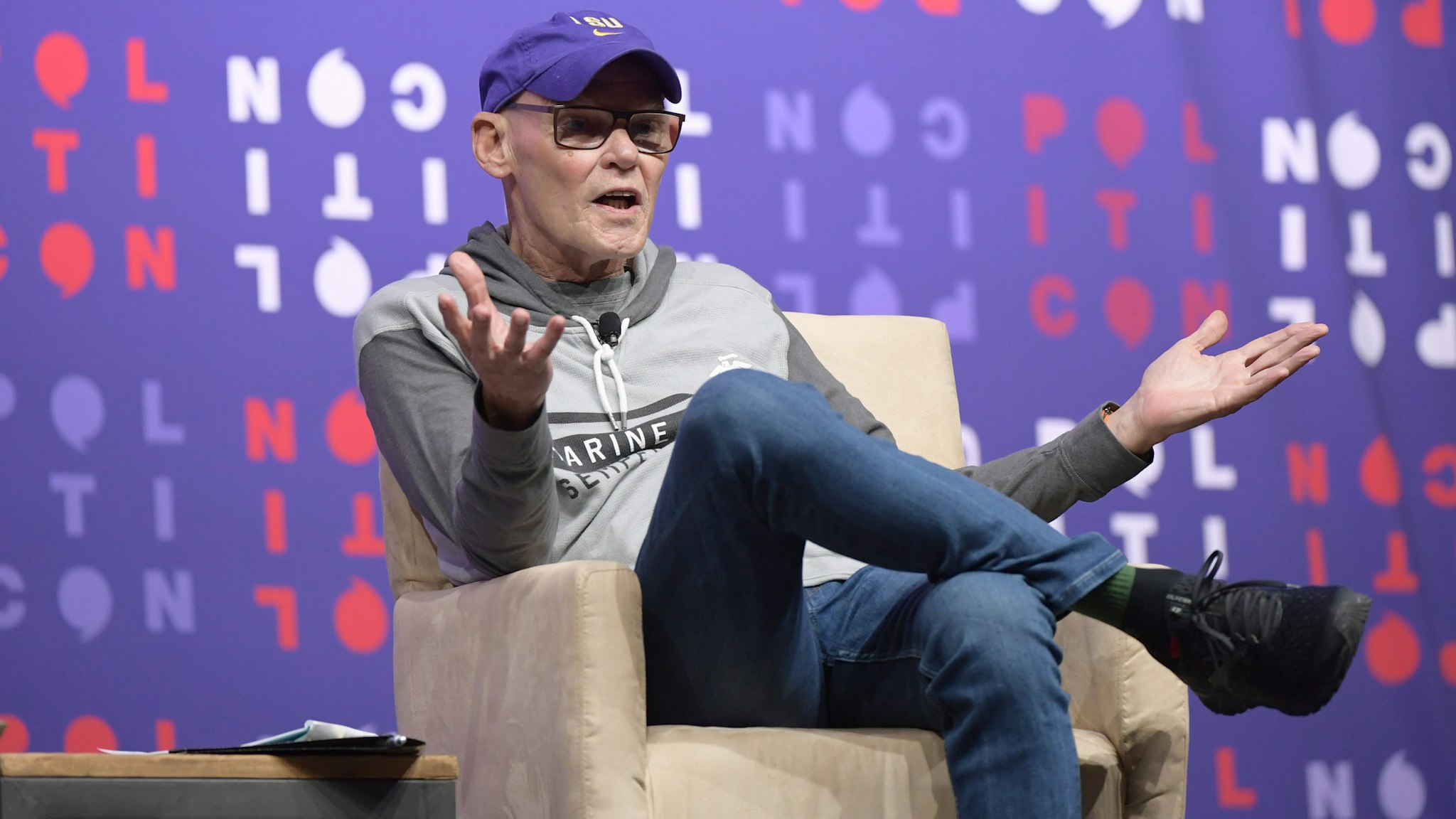 NASHVILLE, TENNESSEE - OCTOBER 26: James Carville speaks onstage during the 2019 Politicon at Music City Center on October 26, 2019 in Nashville, Tennessee. (Photo by Jason Kempin/Getty Images for Politicon )r Politicon )
