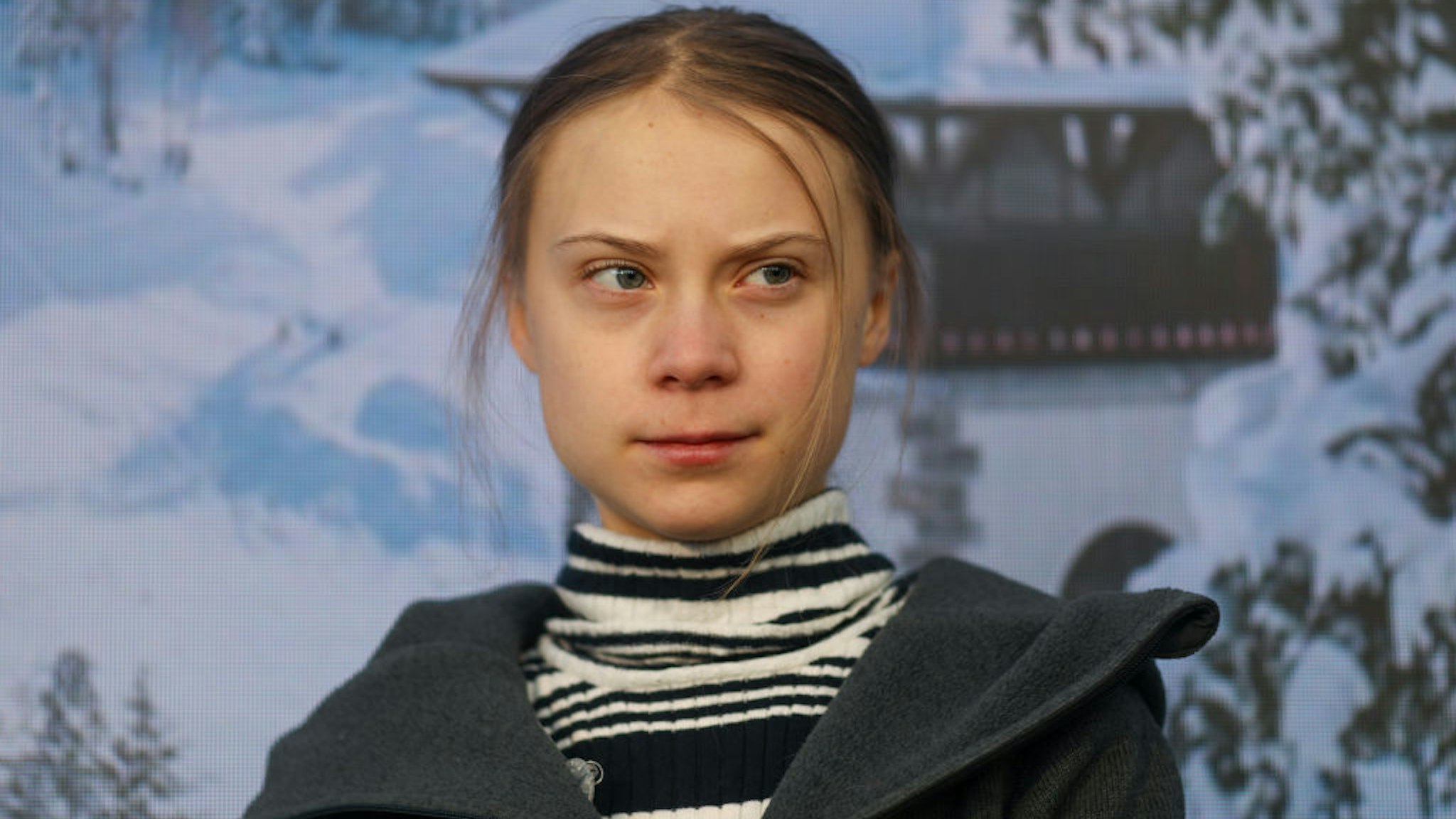 Greta Thunberg, climate activist, reacts during a news conference on the closing day of the World Economic Forum (WEF) in Davos, Switzerland, on Friday, Jan. 24, 2020.
