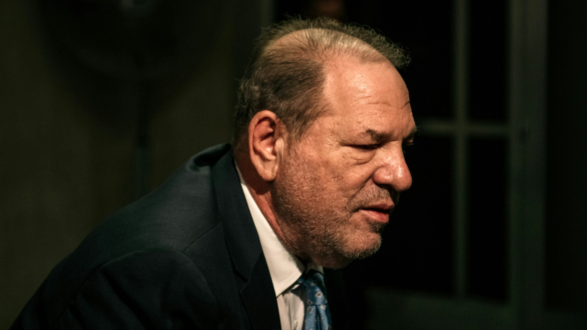 NEW YORK, NY - FEBRUARY 24: Movie producer Harvey Weinstein enters New York City Criminal Court on February 24, 2020 in New York City. Jury deliberations in the high-profile trial are believed to be nearing a close, with a verdict on Weinstein's numerous rape and sexual misconduct charges expected in the coming days. (Photo by Scott Heins/Getty Images)