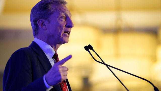 Democratic presidential candidate Tom Steyer speaks at the South Carolina Democratic Party "First in the South" dinner on February 24, 2020 in Charleston, South Carolina.