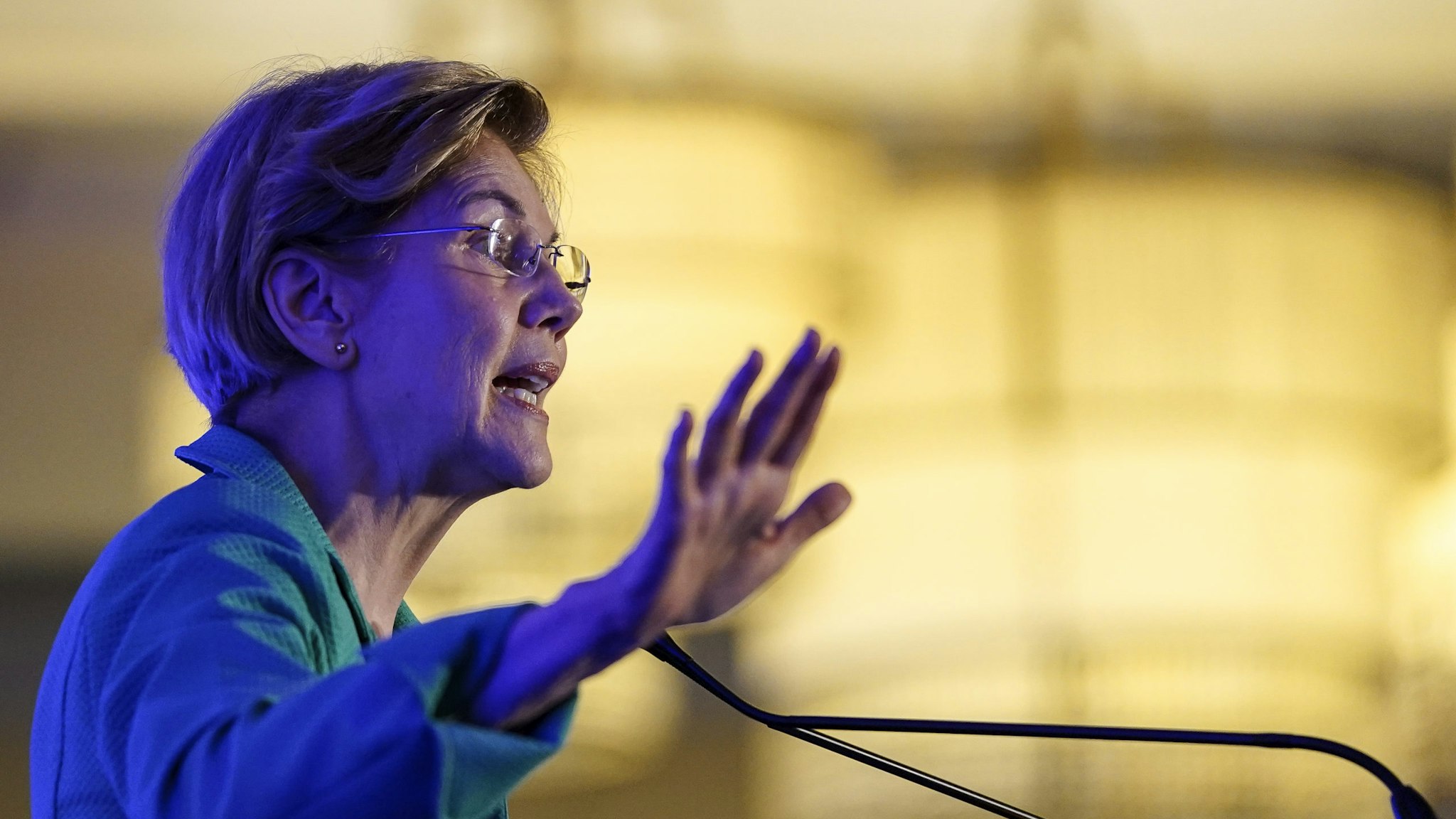 CHARLESTON, SC - FEBRUARY 24: Democratic presidential candidate Sen. Elizabeth Warren (D-MA) speaks at the South Carolina Democratic Party "First in the South" dinner on February 24, 2020 in Charleston, South Carolina. South Carolina holds its Democratic presidential primary on Saturday, February 29. (Photo by Drew Angerer/Getty Images)