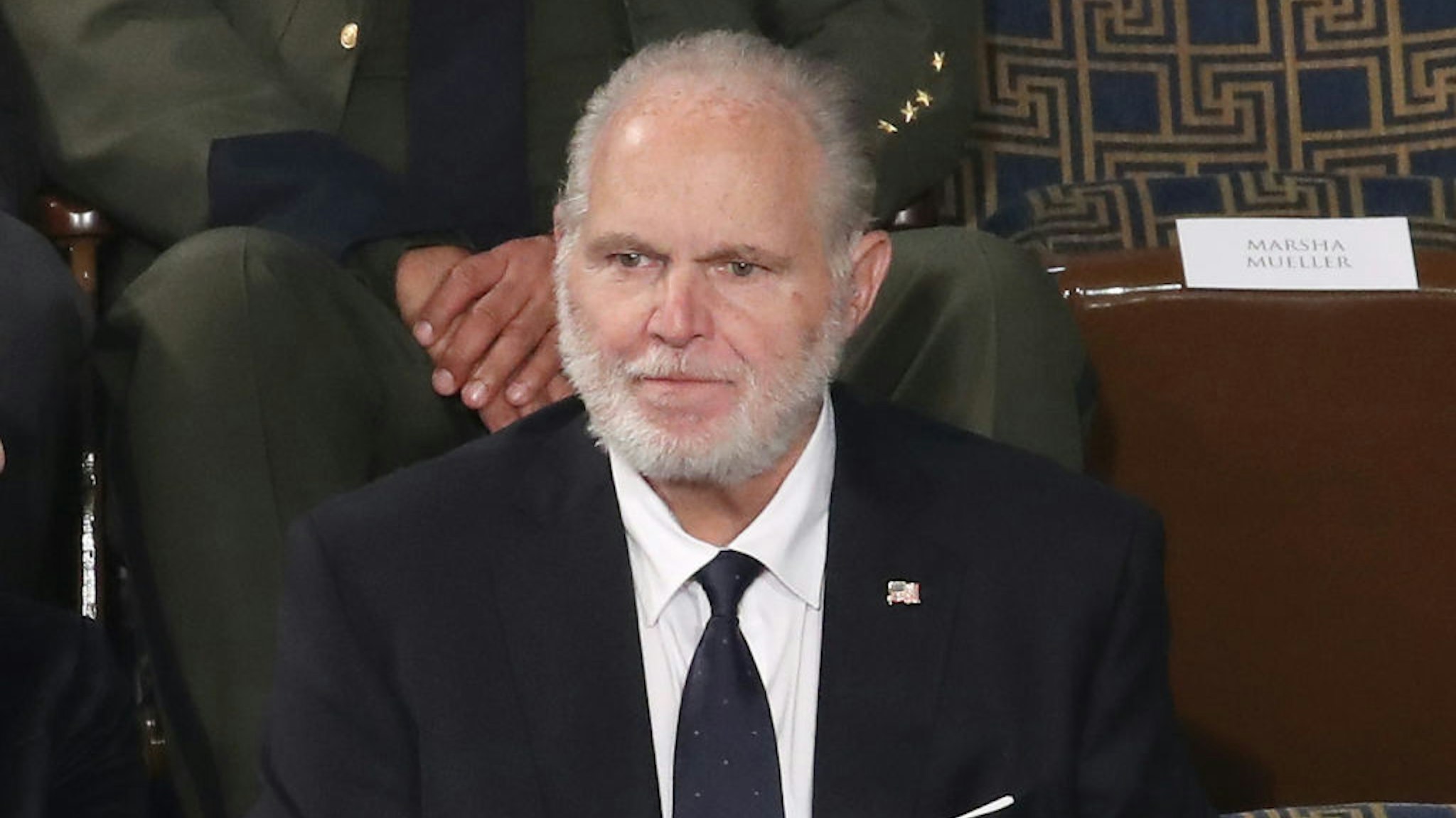 Radio personality Rush Limbaugh sits in the First Lady's box ahead of the State of the Union address in the chamber of the U.S. House of Representatives on February 04, 2020 in Washington, DC.