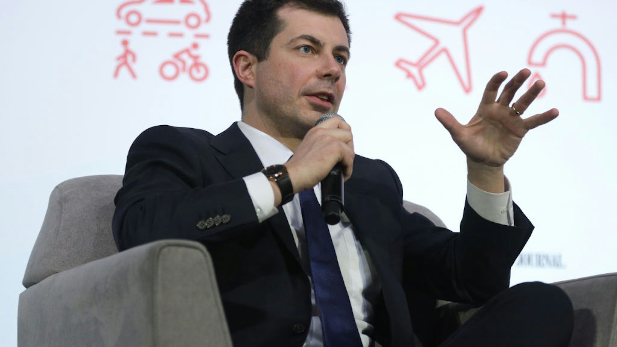 Democratic presidential candidate former South Bend, Indiana Mayor Pete Buttigieg participates in a “Moving America Forward: A Presidential Candidate Forum on Infrastructure, Jobs, and Building a Better America” at University of Nevada February 16, 2020 in Las Vegas, Nevada.