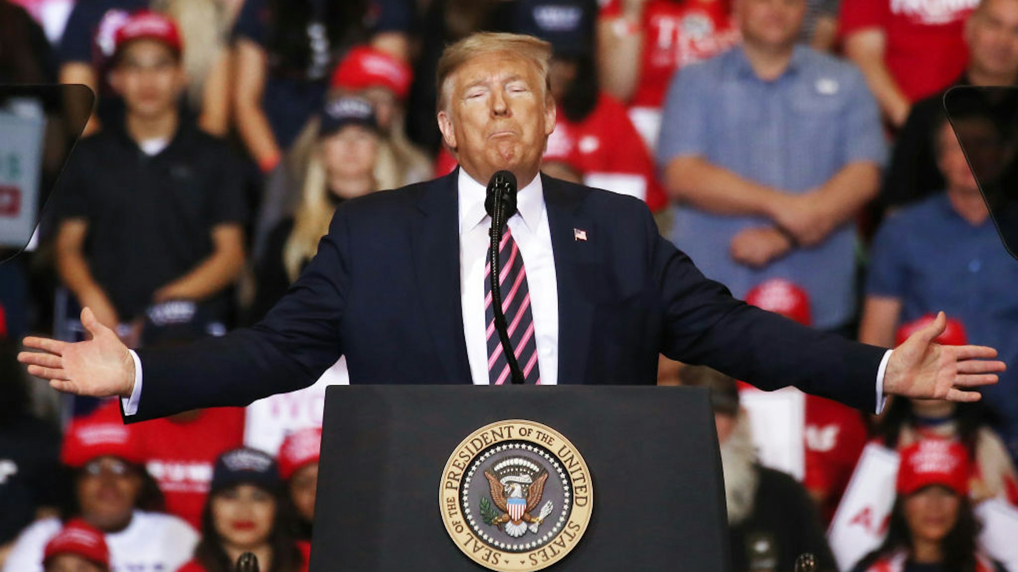 US President Donald Trump speaks at a campaign rally at Las Vegas Convention Center on February 21, 2020 in Las Vegas, Nevada. The upcoming Nevada Democratic presidential caucus will be held February 22.
