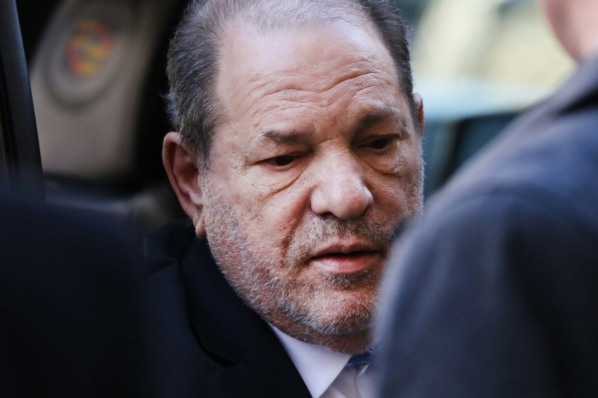 NEW YORK, NEW YORK - FEBRUARY 24: Harvey Weinstein enters a Manhattan court house as a jury continues with deliberations in his trial on February 24, 2020 in New York City. On Friday the judge asked the jury to keep deliberating after they announced that they are deadlocked on the charges of predatory sexual assault. Weinstein, a movie producer whose alleged sexual misconduct helped spark the #MeToo movement, pleaded not-guilty on five counts of rape and sexual assault against two unnamed women and faces a possible life sentence in prison. (Photo by Spencer Platt/Getty Images)