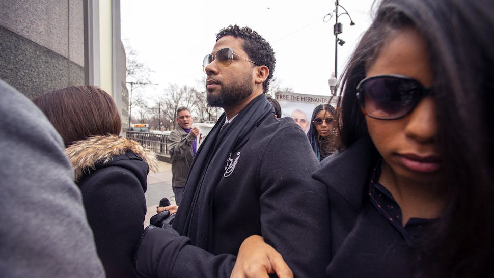 Actor Jussie Smollett CHICAGO, ILLINOIS - FEBRUARY 24: Actor Jussie Smollett arrives at the Leighton Criminal Courthouse on February 24, 2020 in Chicago, Illinois. Smollett pleaded not guilty to charges of disorderly conduct in a new criminal case connected to allegations he staged a hate crime on himself. (Photo by Nuccio DiNuzzo/Getty Images)