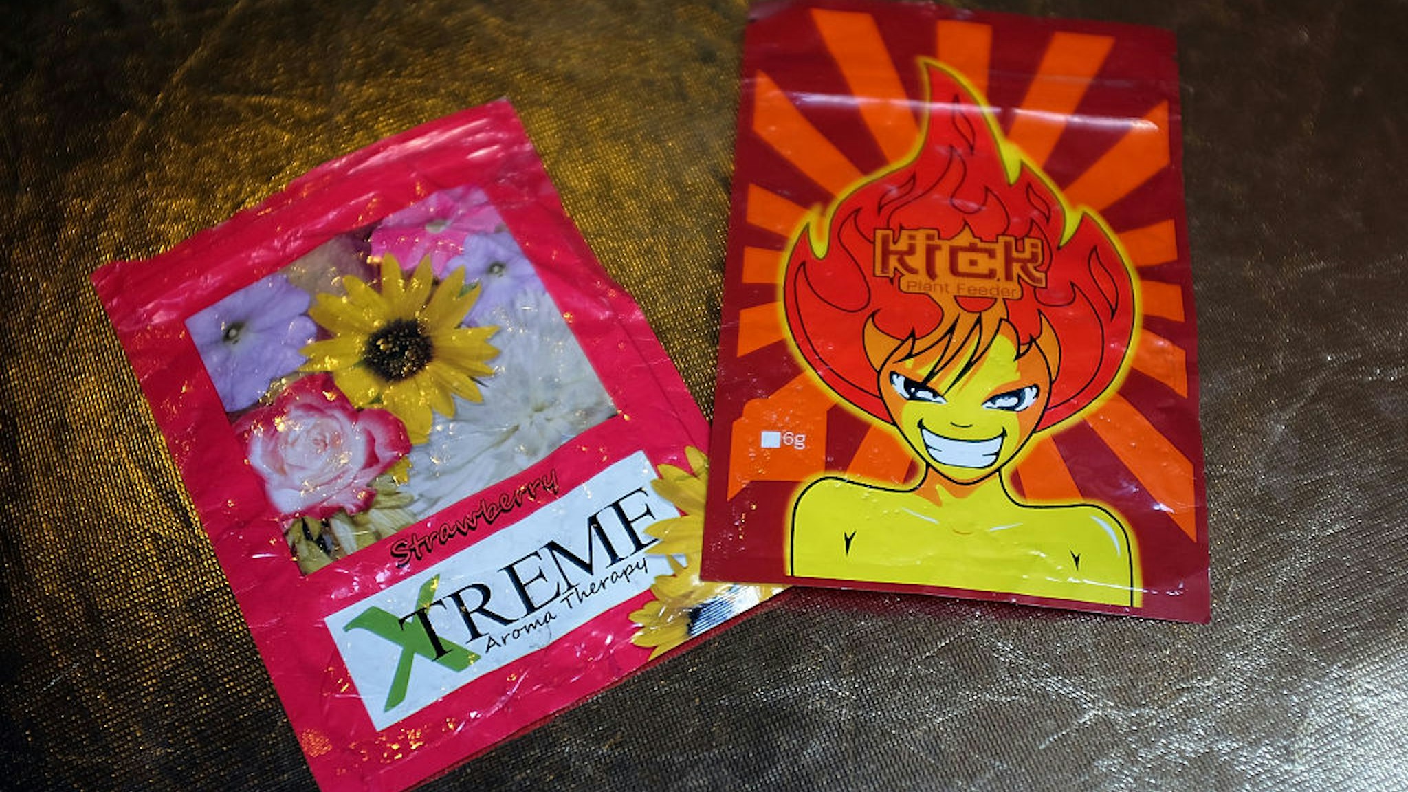 In this photo illustration, packets of K2 or "spice", a synthetic marijuana drug, are seen in East Harlem on August 5, 2015 in New York City.