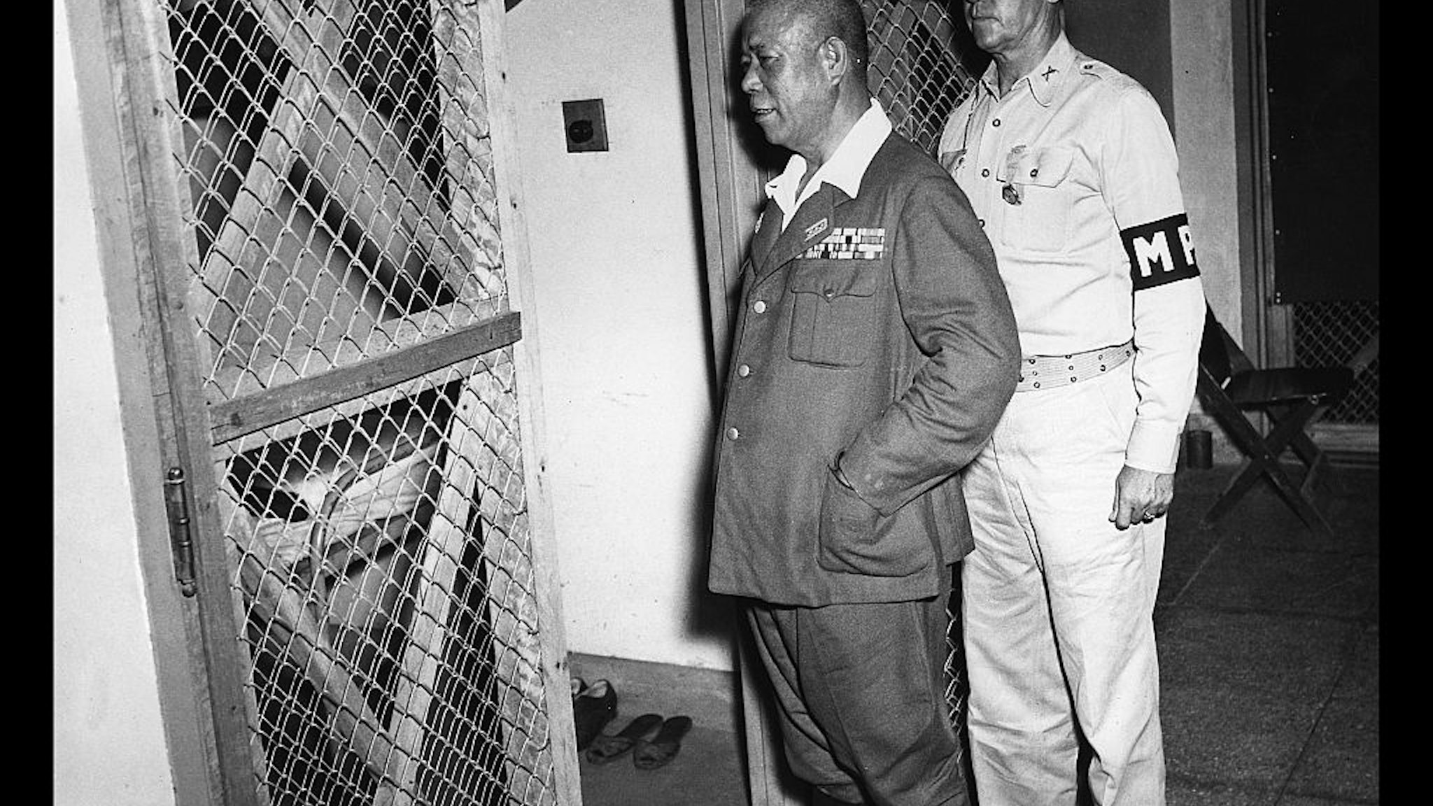 War Crimes Trials Manila in the Philippines, after world war two, 1946. Japanese General Tomoyuki Yamashita, guarded by military police.
