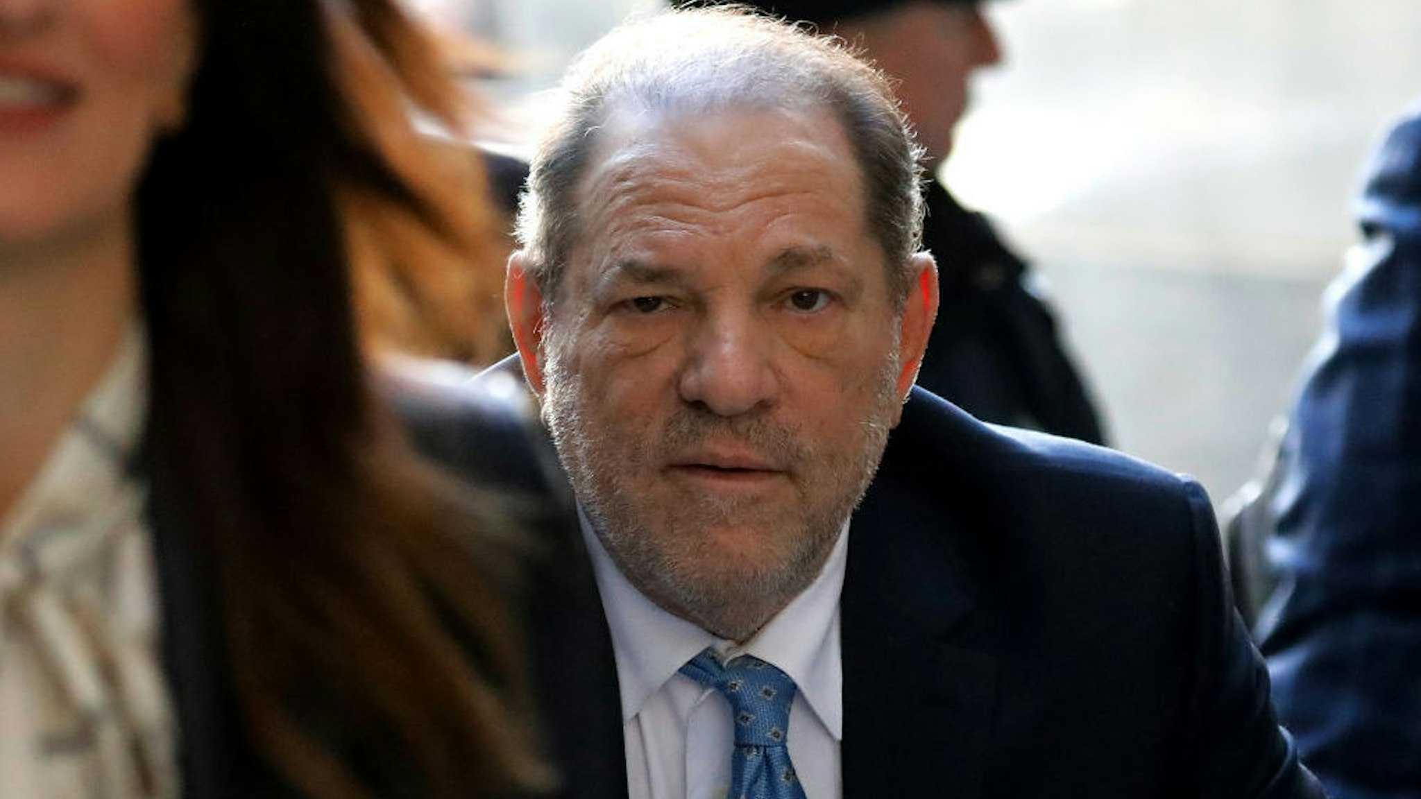 Harvey Weinstein, former co-chairman of the Weinstein Co., center, arrives at state supreme court in New York, U.S., on Monday, Feb. 24, 2020. Jurors at Weinstein's trial are set to resume deliberations Monday after signaling they are at odds on the top charges, AP reports. Photographer: Peter Foley/Bloomberg