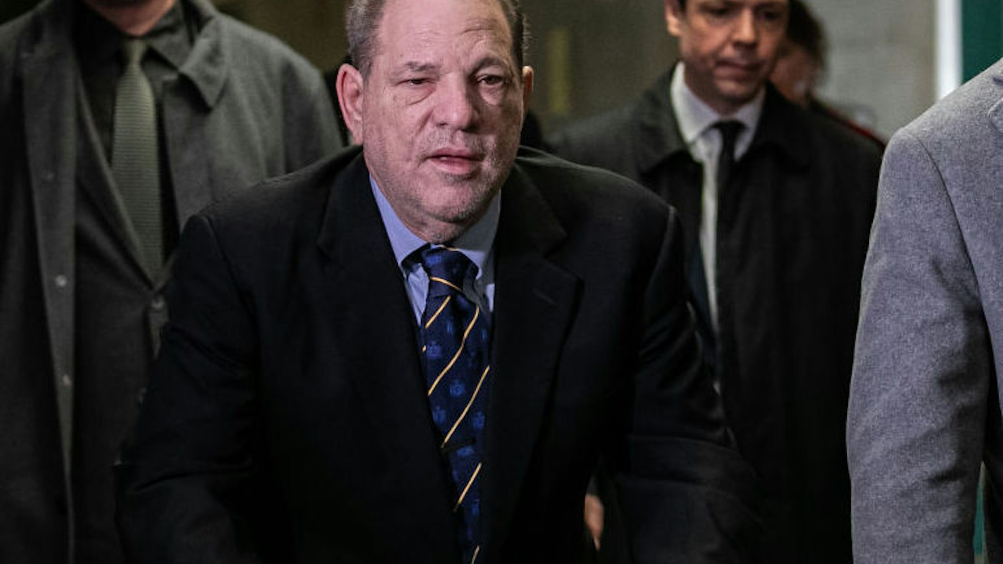 NEW YORK, NY - JANUARY 24: Harvey Weinstein arrives at New York City Criminal Court for the continuation of this trial on January 24, 2020 in New York City. Weinstein, a movie producer whose alleged sexual misconduct helped spark the #MeToo movement, pleaded not-guilty on five counts of rape and sexual assault against two unnamed women and faces a possible life sentence in prison.