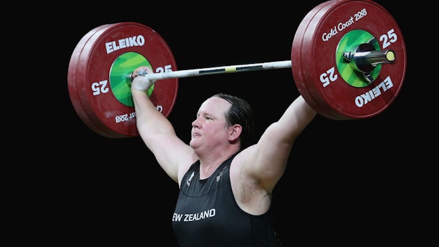Laurel Hubbard of New Zealand competes in the Women's 90kg Final during Weightlifting on day five of the Gold Coast 2018 Commonwealth Games at Carrara Sports and Leisure Centre on April 9, 2018 on the Gold Coast, Australia. (Photo by Alex Pantling/Getty Images)
