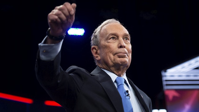 UNITED STATES - FEBRUARY 19: Democratic presidential candidate Mike Bloomberg arrives on stage at the Democratic Presidential Debate hosted by NBC News and MSNBC with The Nevada Independent at the Paris Las Vegas Hotel in Las Vegas on Wednesday, Feb. 19, 2020.