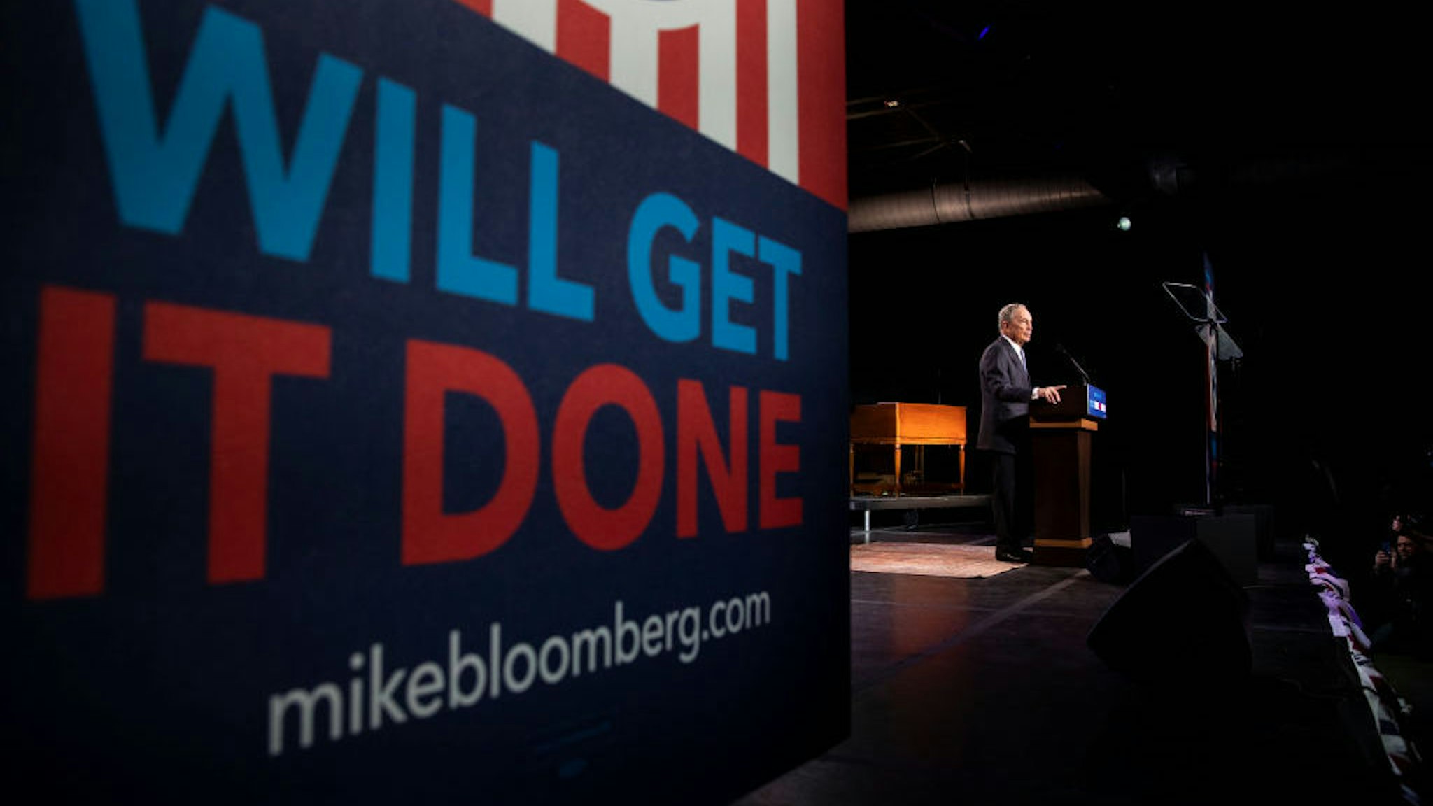 Democratic presidential candidate former New York City Mayor Mike Bloomberg delivers remarks during a campaign rally on February 12, 2020 in Nashville, Tennessee. Bloomberg is holding the rally to mark the beginning of early voting in Tennessee ahead of the Super Tuesday primary on March 3rd. (Photo by Brett Carlsen/Getty Images)