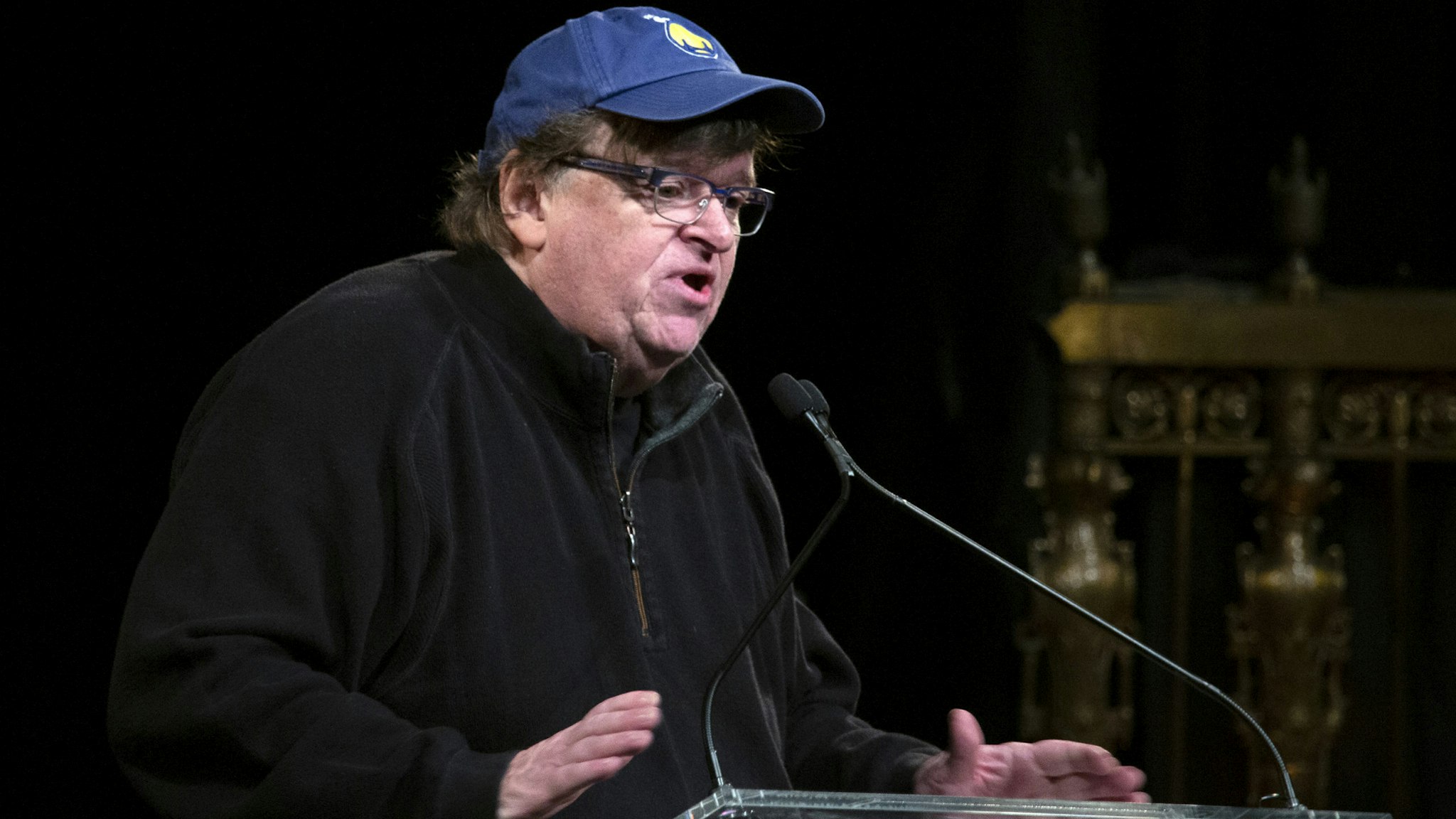 NEW YORK, NEW YORK - NOVEMBER 07: Michael Moore speaks at the 6th Annual DOC NYC Visionaries Tribute at Gotham Hall on November 07, 2019 in New York City.