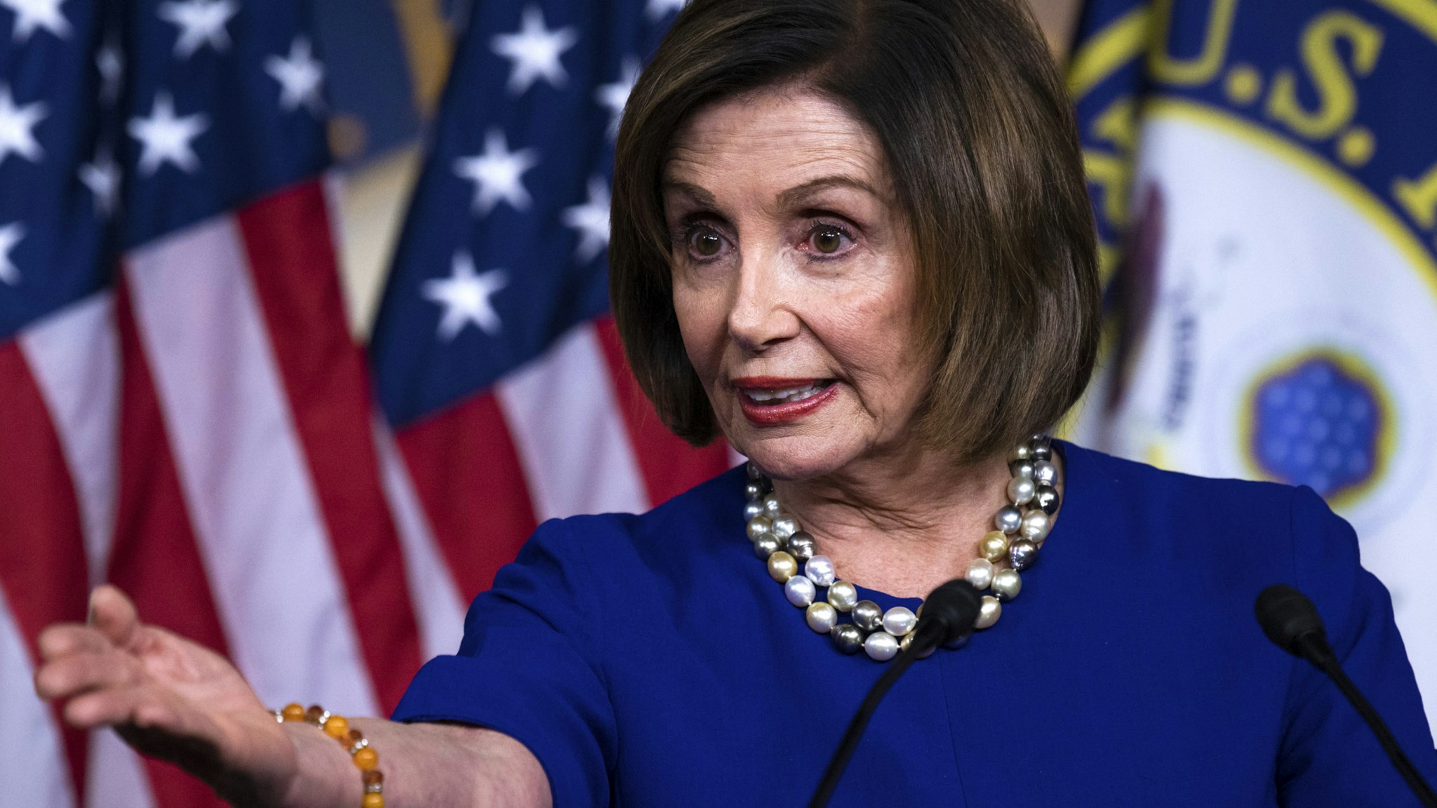 UNITED STATES - FEBRUARY 06: Speaker of the House Nancy Pelosi, D-Calif., conducts her weekly news conference in the Capitol Visitor Center on Thursday, February 6, 2020.