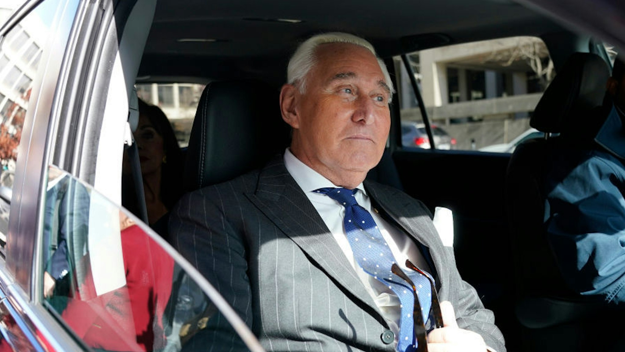Former advisor to U.S. President Donald Trump, Roger Stone, departs the E. Barrett Prettyman United States Courthouse after being found guilty of obstructing a congressional investigation into Russia‚Äôs interference in the 2016 election on November 15, 2019 in Washington, DC. Stone faced seven felony charges and was found guilty on all counts. (Photo by Win McNamee/Getty Images)