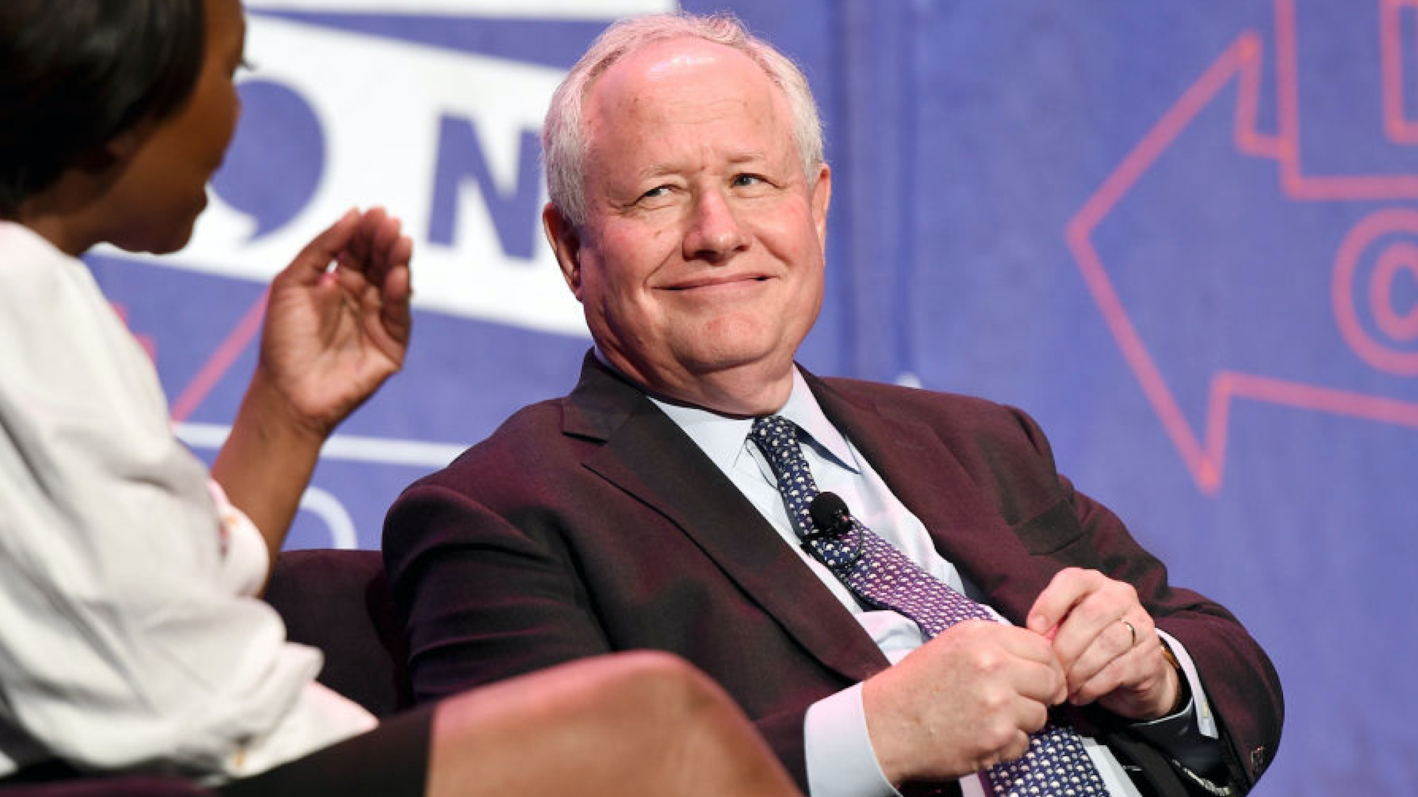 Moderator Joy-Ann Reid (L) and William Kristol at 'LBJ' panel during Politicon at Pasadena Convention Center on July 29, 2017 in Pasadena, California.