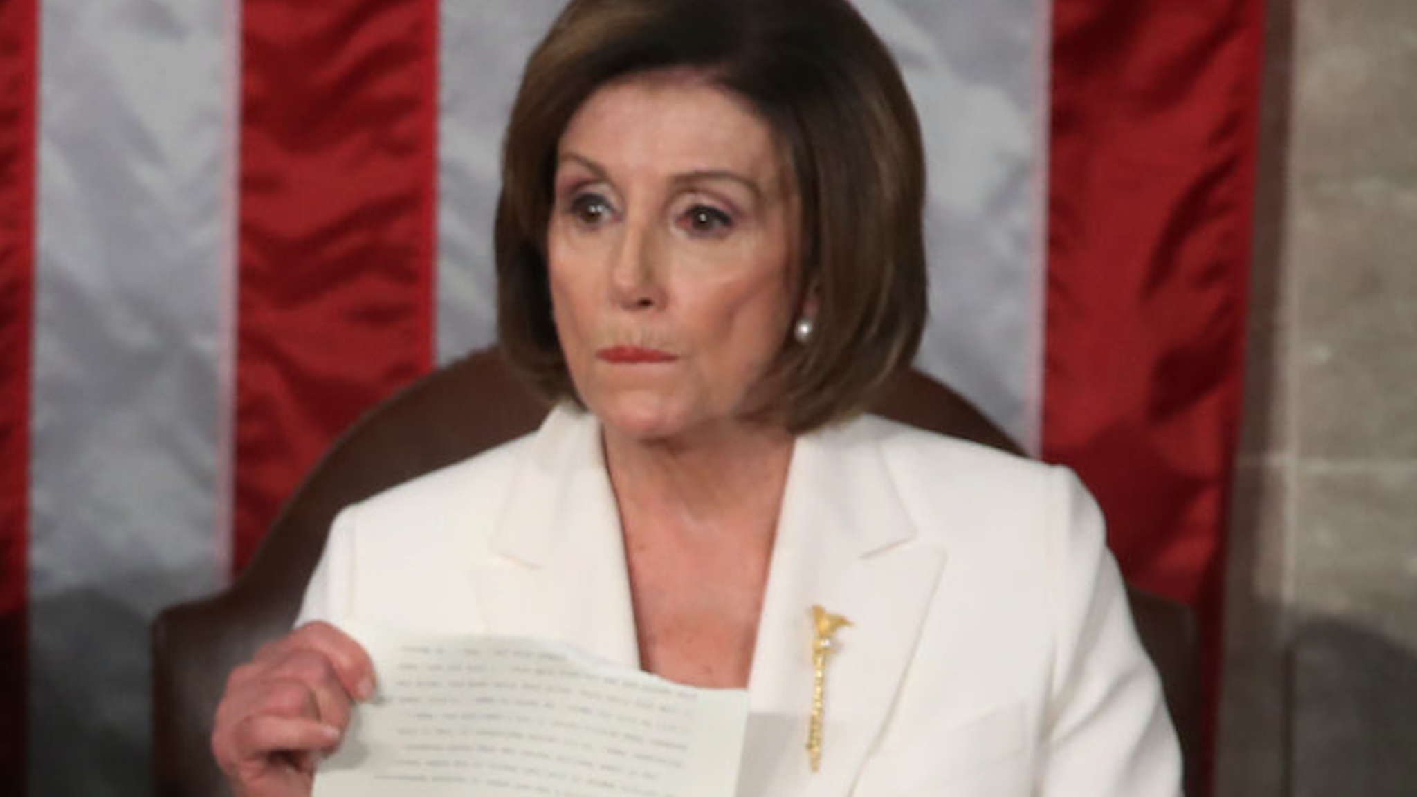 House Speaker Rep. Nancy Pelosi (D-CA) rips up pages of the State of the Union speech after U.S. President Donald Trump finishes his State of the Union speech in the chamber of the U.S. House of Representatives on February 04, 2020 in Washington, DC.