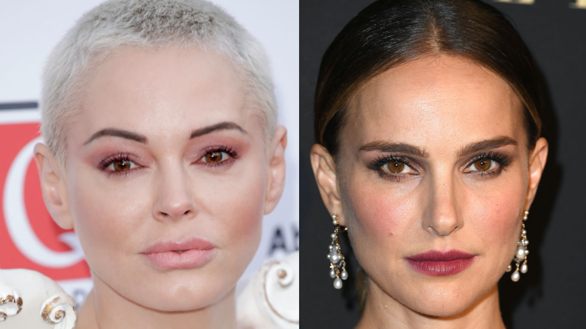 Rose McGowan attends the Q Awards 2019 at The Roundhouse on October 16, 2019 in London, England.//Natalie Portman arrives at the 2019 ELLE Women In Hollywood at the Beverly Wilshire Four Seasons Hotel on October 14, 2019 in Beverly Hills, California.