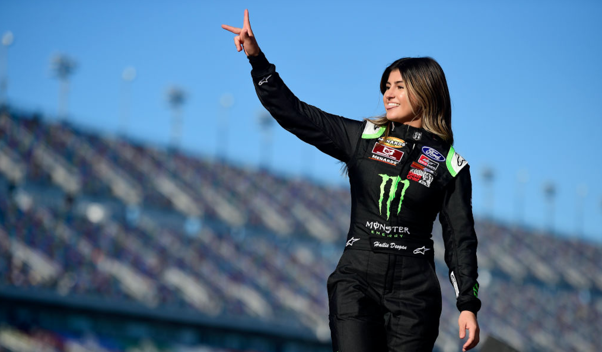 Hailie Deegan, driver of the #4 Monster Energy Ford, is introduced prior to the ARCA Menards Series Lucas Oil 200 Driven by General Tire at Daytona International Speedway on February 08, 2020 in Daytona Beach, Florida.