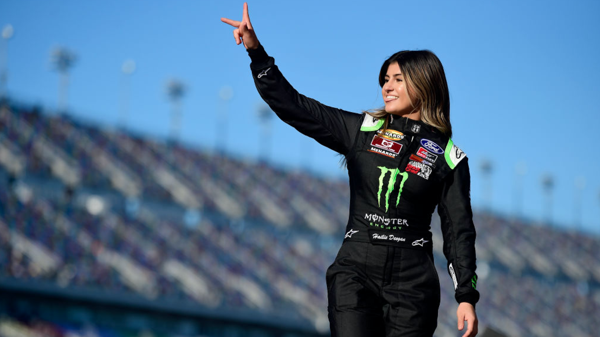 Hailie Deegan, driver of the #4 Monster Energy Ford, is introduced prior to the ARCA Menards Series Lucas Oil 200 Driven by General Tire at Daytona International Speedway on February 08, 2020 in Daytona Beach, Florida.