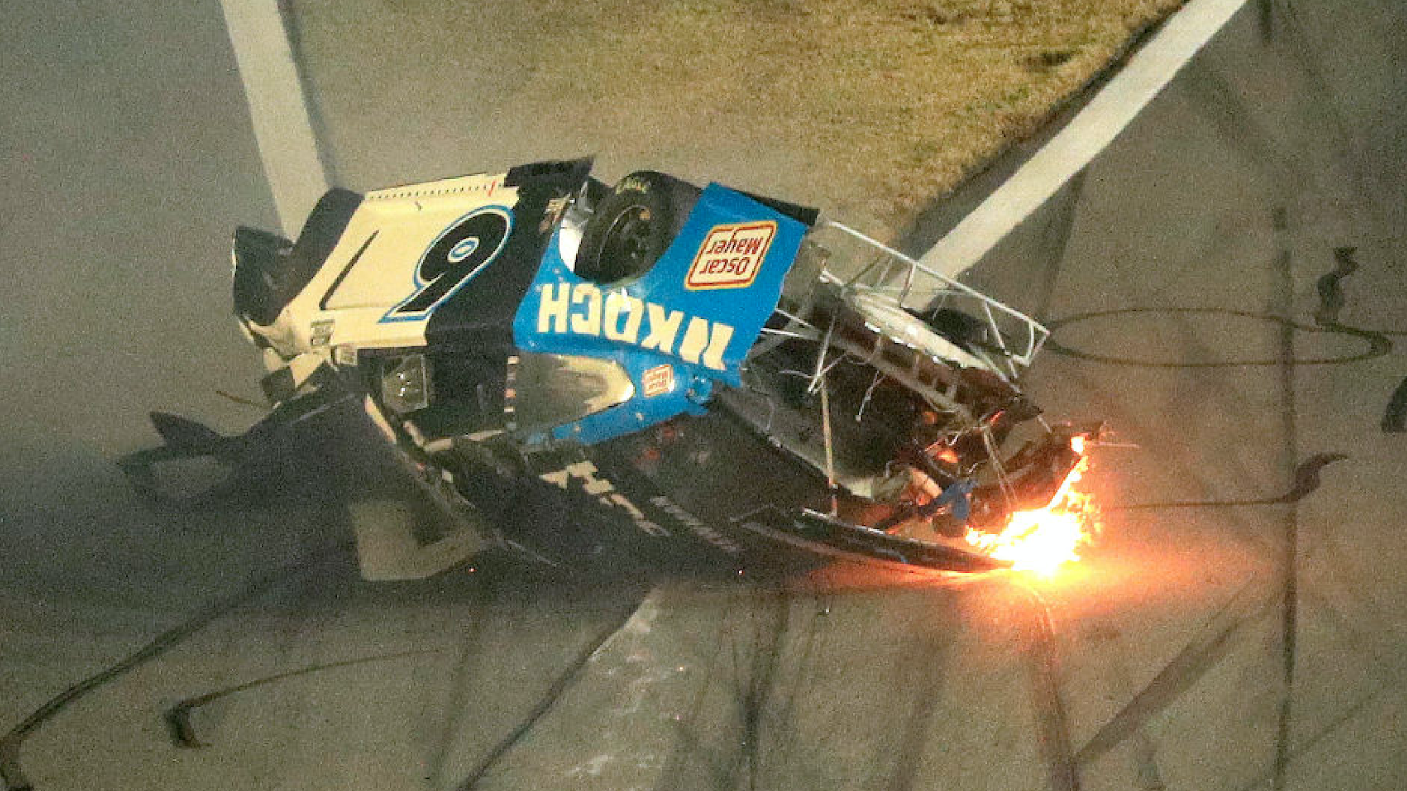 Ryan Newman, driver of the #6 Koch Industries Ford, crashes and flips during the NASCAR Cup Series 62nd Annual Daytona 500 at Daytona International Speedway on February 17, 2020 in Daytona Beach, Florida.