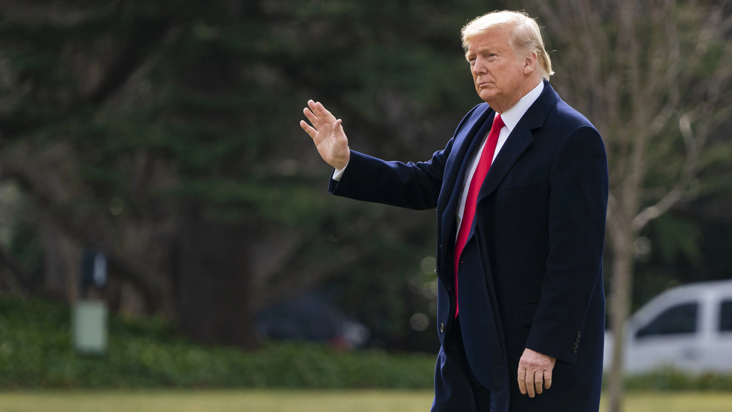 U.S. President Donald Trump gestures while walking across the South Lawn of the White House to board Marine One in Washington, D.C., U.S. on Thursday, Jan. 30, 2020. Senate Republicans say they're growing confident that they have the votes to block testimony from new witnesses in Trump's impeachment trial and acquit the president as early as Friday.