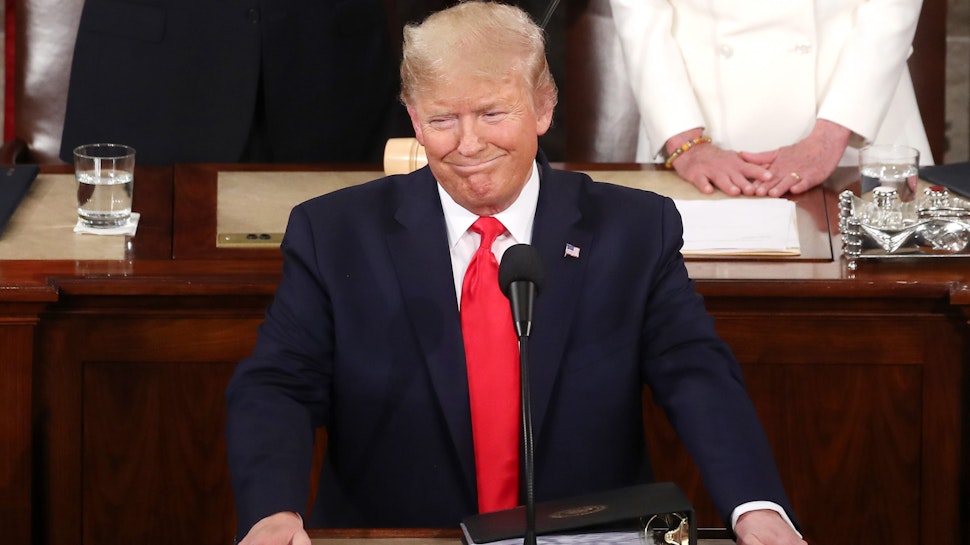 WASHINGTON, DC - FEBRUARY 04: President Donald Trump delivers the State of the Union address in the chamber of the U.S. House of Representatives on February 04, 2020 in Washington, DC. President Trump delivers his third State of the Union to the nation the night before the U.S. Senate is set to vote in his impeachment trial.