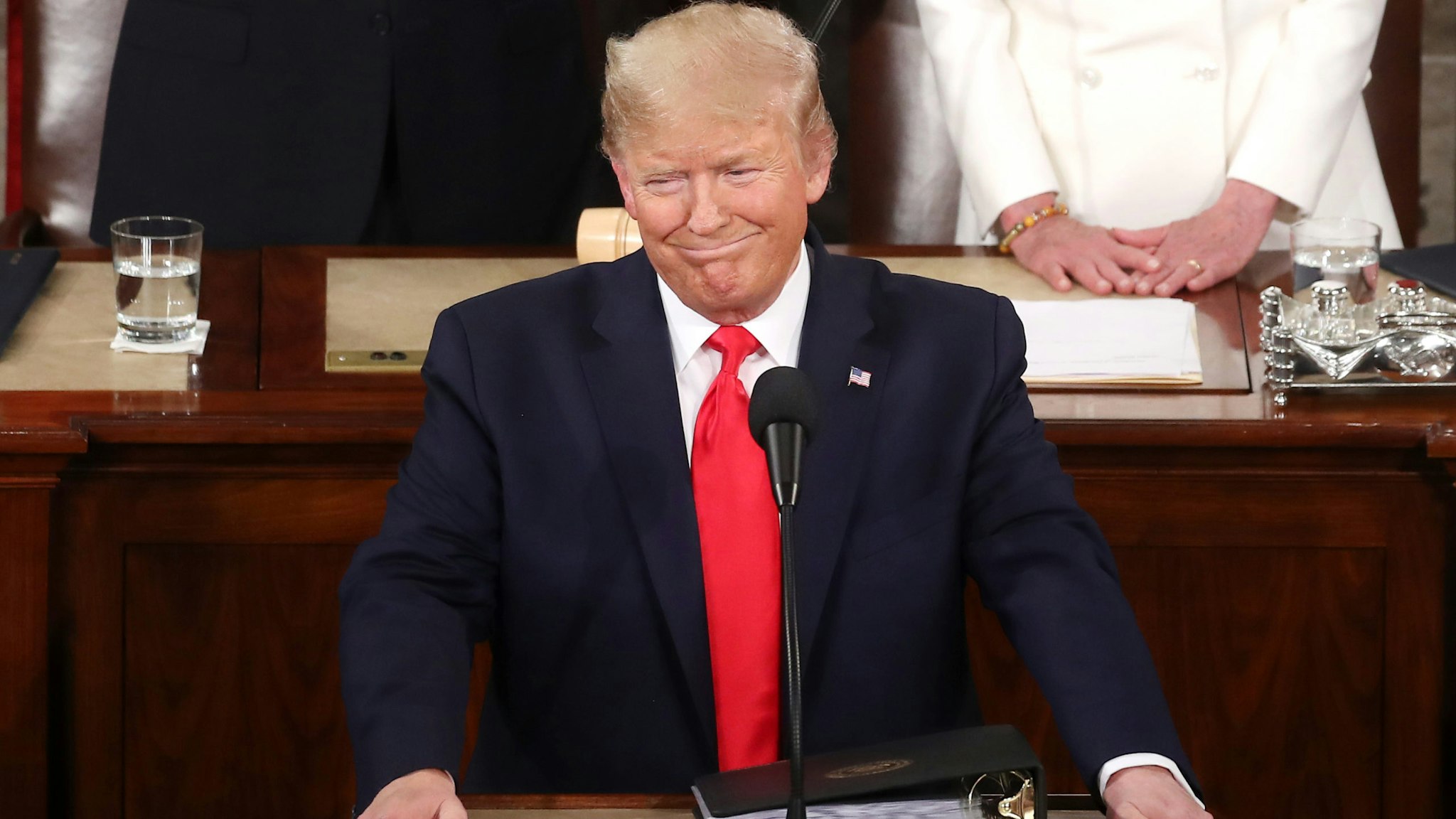 WASHINGTON, DC - FEBRUARY 04: President Donald Trump delivers the State of the Union address in the chamber of the U.S. House of Representatives on February 04, 2020 in Washington, DC. President Trump delivers his third State of the Union to the nation the night before the U.S. Senate is set to vote in his impeachment trial.
