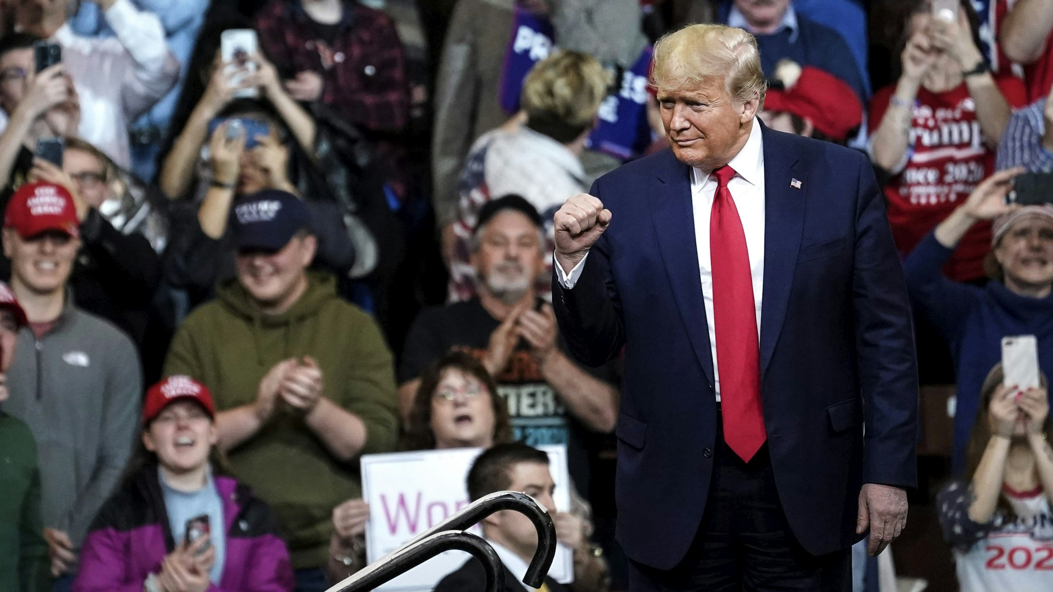 MANCHESTER, NH - FEBRUARY 10: U.S. President Donald Trump arrives for a "Keep America Great" rally at Southern New Hampshire University Arena on February 10, 2020 in Manchester, New Hampshire. New Hampshire will hold its first in the national primary on Tuesday.