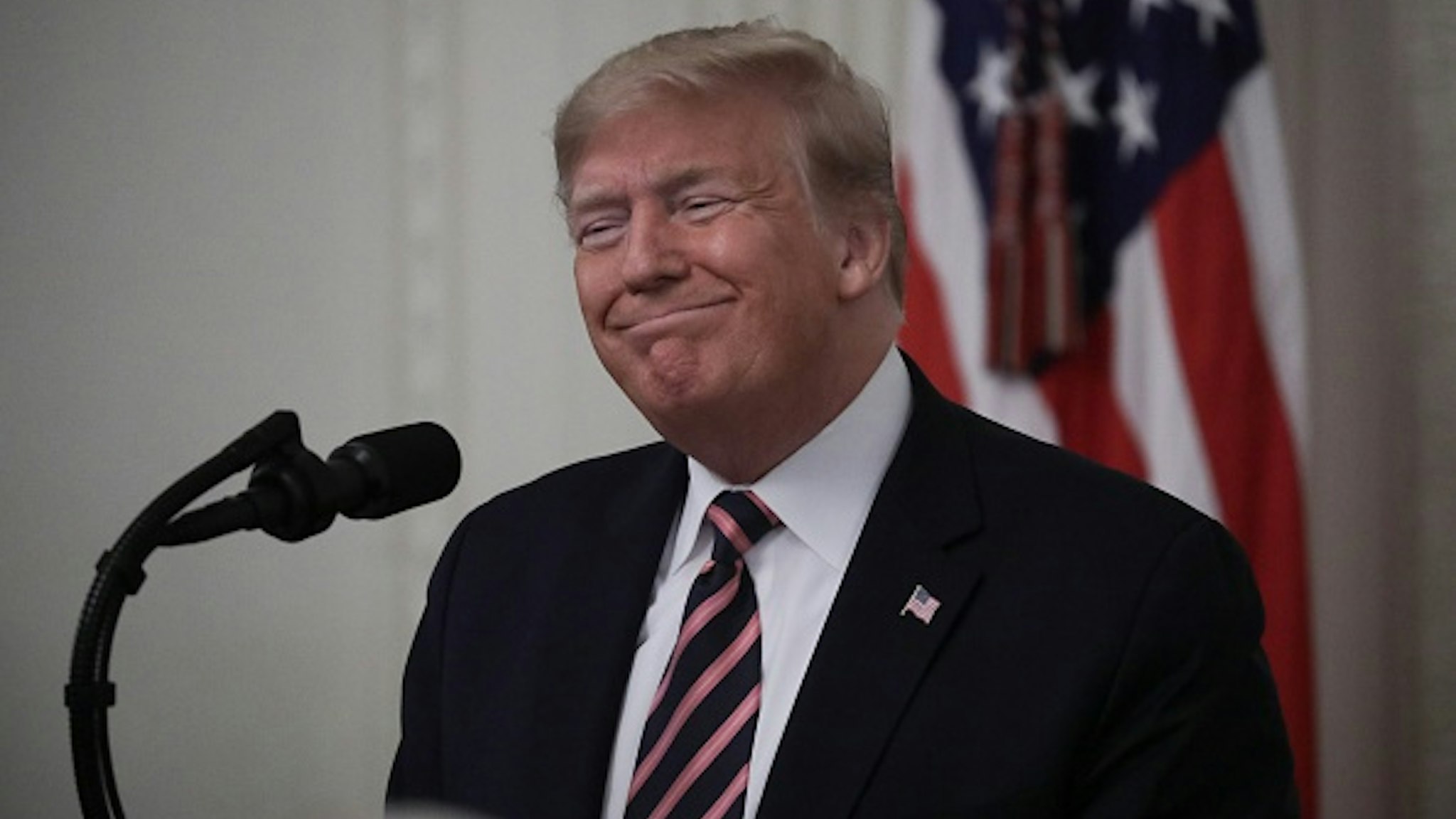 WASHINGTON, DC - FEBRUARY 06: U.S. President Donald Trump speaks at East Room of the White House a day after his Senate impeachment trial acquittal in Washington, United States on February 6, 2020.