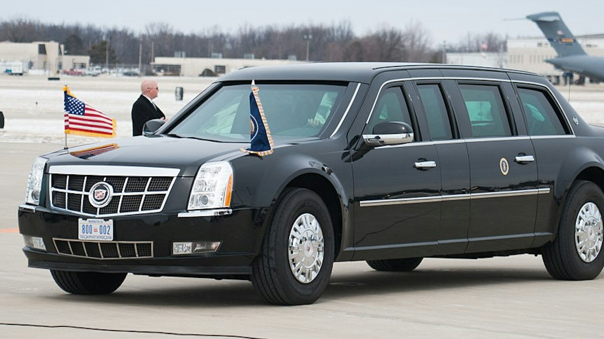 SPRINGFIELD, IL - FEBRUARY 10: A Presidential limousine moves in place during the arrival of President Barack Obama at Abraham Lincoln Capital Airport on February 10, 2016 in Springfield, IL. Mr. Obama is traveling to Springfield to address the joint state legislature amid the state's budget crisis. (Photo: