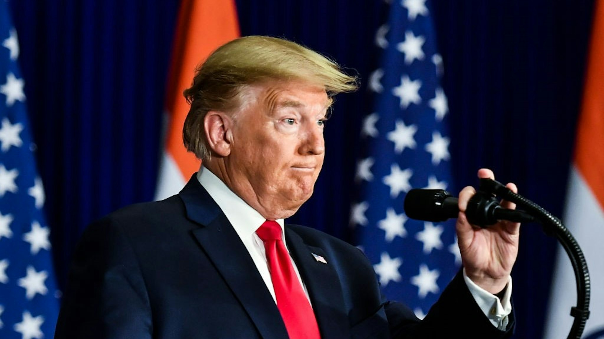 US President Donald Trump speaks during a press conference in New Delhi on February 25, 2020. (Photo by Mandel NGAN / AFP) (Photo by