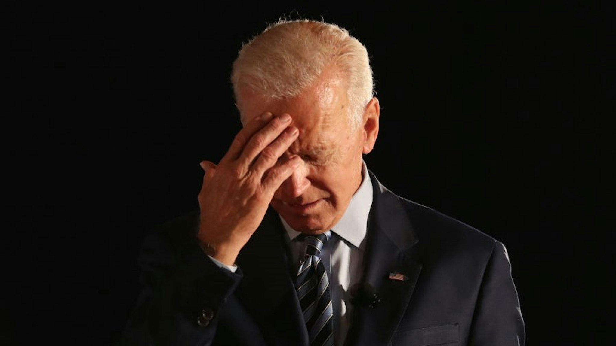 DES MOINES, IOWA - JULY 15: Democratic presidential candidate former U.S. Vice President Joe Biden pauses as he speaks during the AARP and The Des Moines Register Iowa Presidential Candidate Forum at Drake University on July 15, 2019 in Des Moines, Iowa. Twenty Democratic presidential candidates are participating in the forums that will feature four candidate per forum, to be held in cities across Iowa over five days. (Photo by
