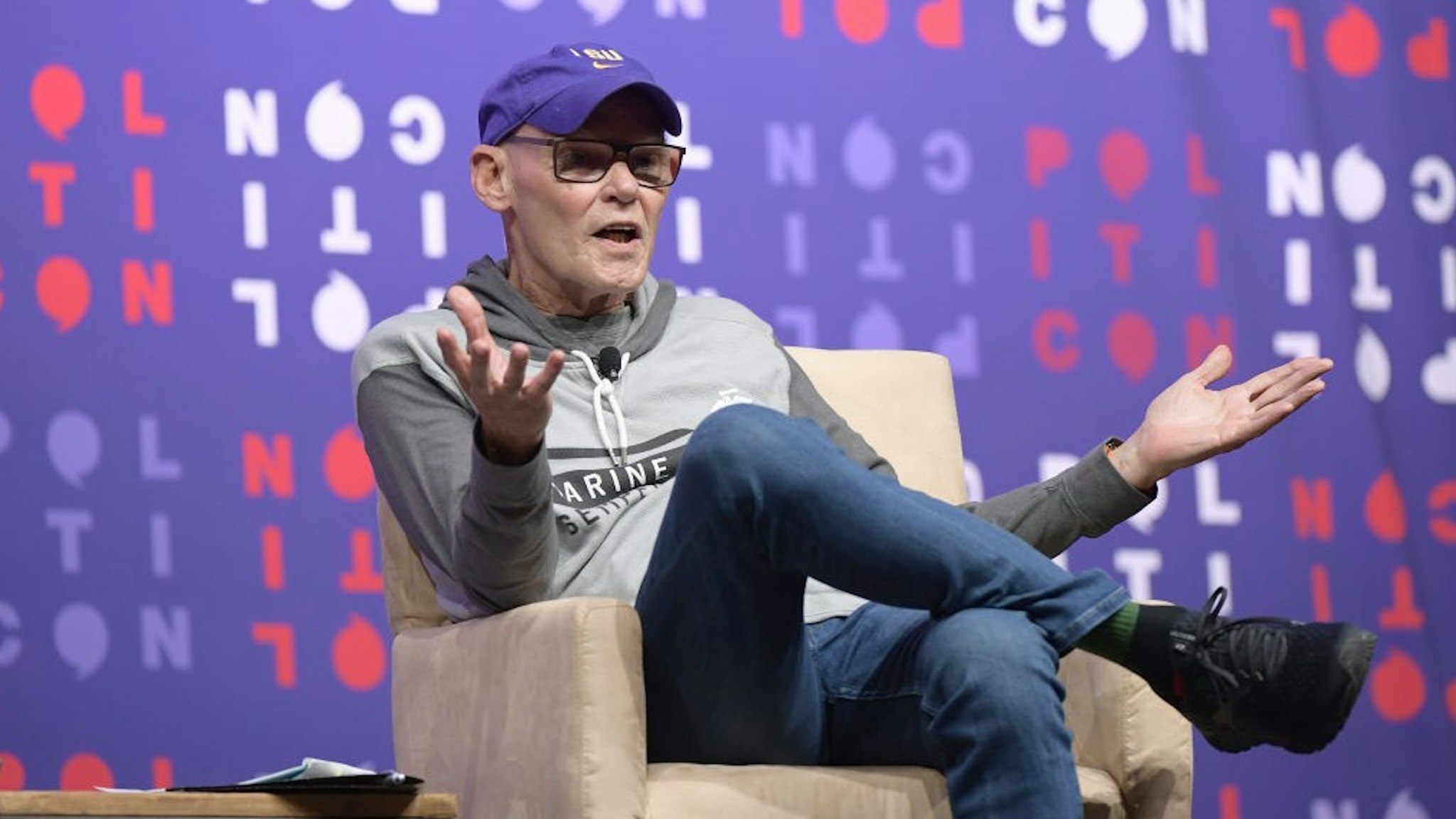 NASHVILLE, TENNESSEE - OCTOBER 26: James Carville speaks onstage during the 2019 Politicon at Music City Center on October 26, 2019 in Nashville, Tennessee. (Photo by