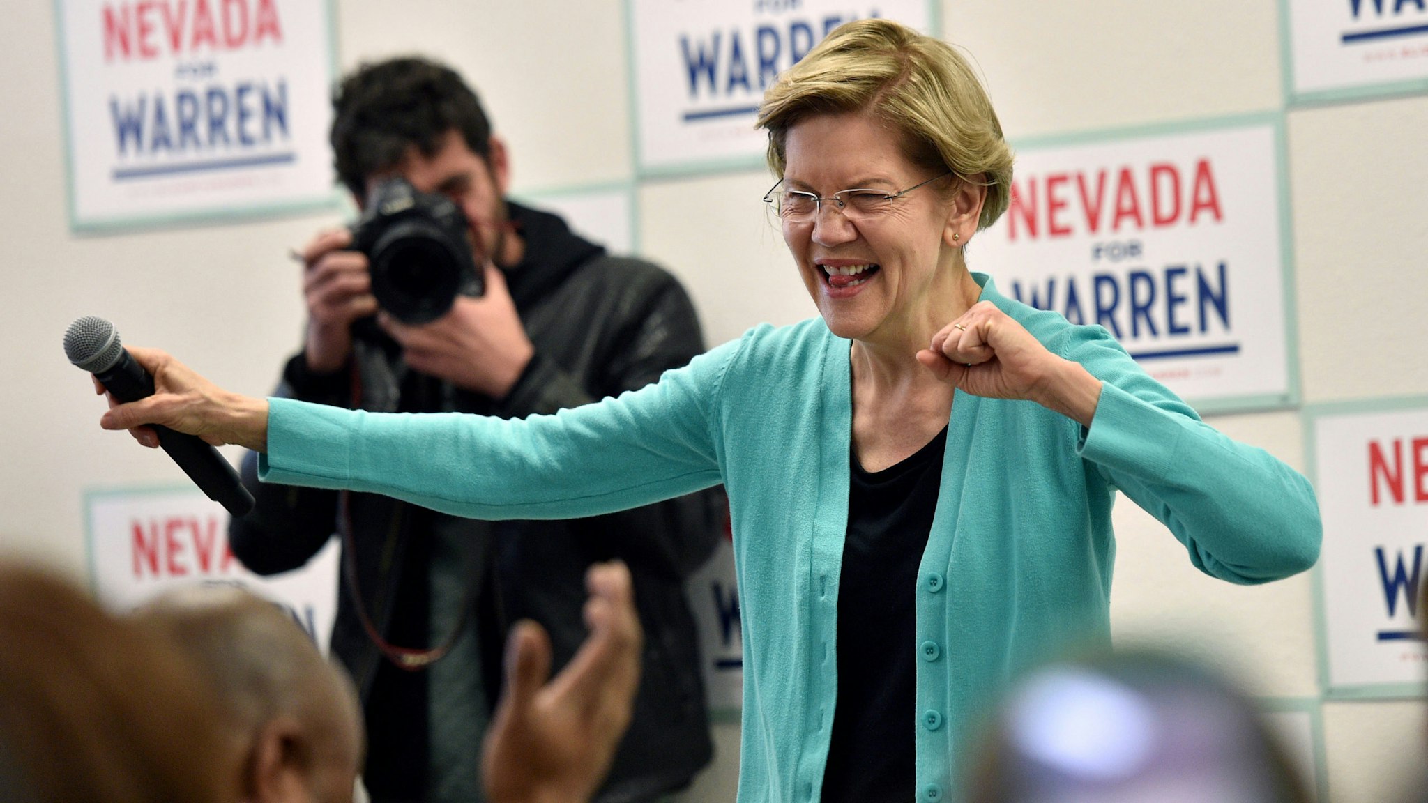 NORTH LAS VEGAS, NEVADA - FEBRUARY 20: Democratic presidential candidate Sen. Elizabeth Warren (D-MA) speaks at a canvass kickoff event at one of her campaign offices on February 20, 2020 in North Las Vegas, Nevada. Nevada Democrats will hold their presidential caucuses on February 22, the third nominating contest in the presidential primary season.