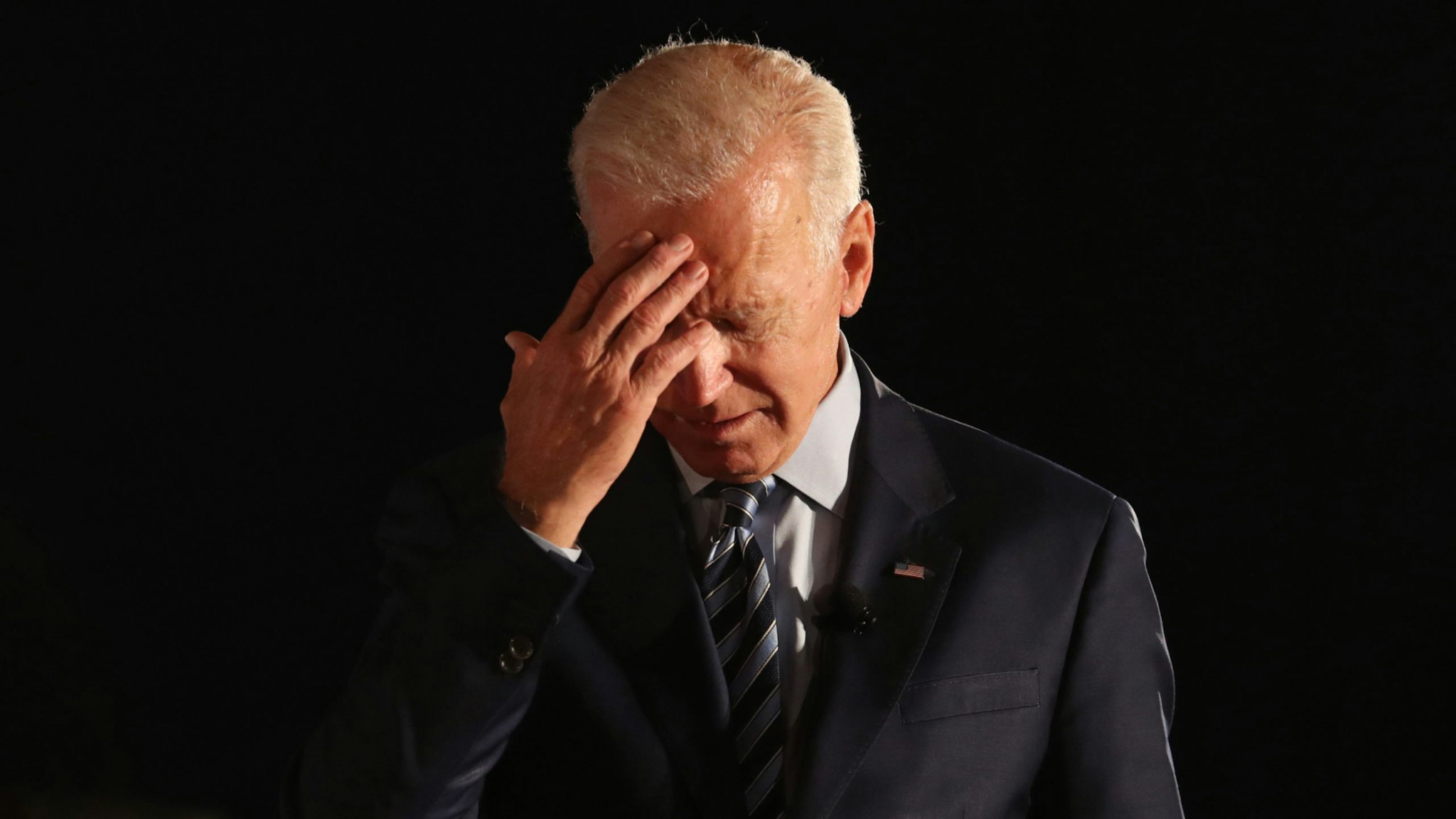 Democratic presidential candidate former U.S. Vice President Joe Biden pauses as he speaks during the AARP and The Des Moines Register Iowa Presidential Candidate Forum at Drake University on July 15, 2019 in Des Moines, Iowa.