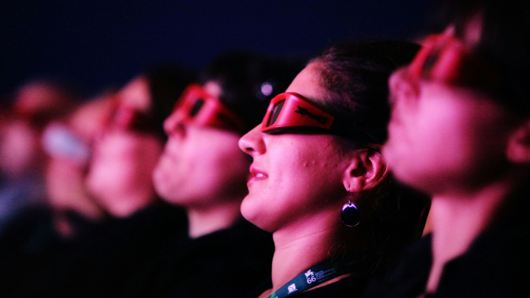 Audience watch through 3D glasses attends the "Premio Persol 3D Award & The Hole" premiere at the Sala Grande during the 66th Venice Film Festival on September 11, 2009 in Venice, Italy.