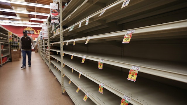 A section of empty shelves is seen during special shopping hours only open to seniors and the disabled at Northgate Gonzalez Market, a Hispanic specialty supermarket, on March 19, 2020 in Los Angeles, California.