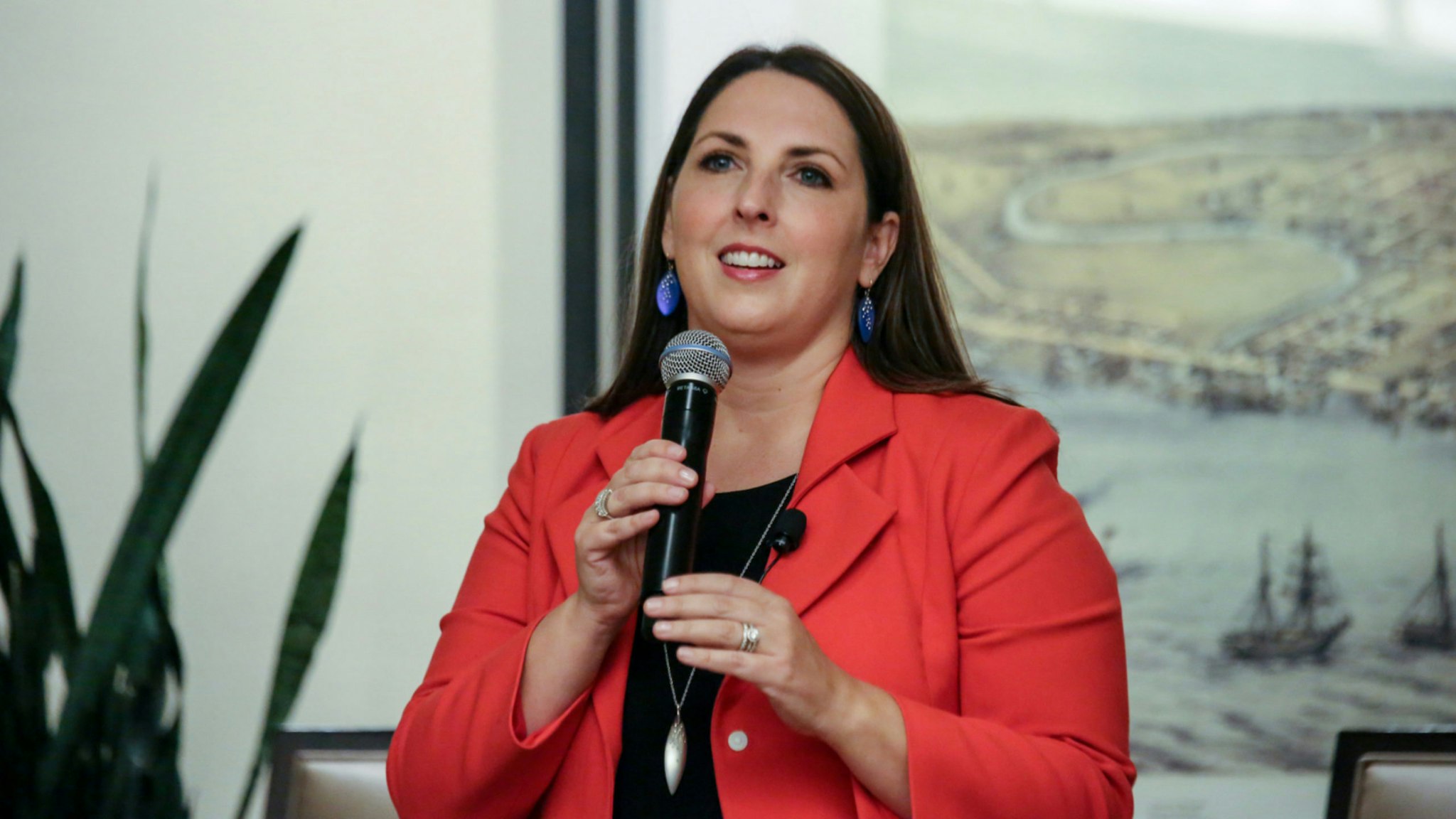 Ronna Romney McDaniel, then chairwoman of the Michigan Republican Party, leads a panel of Republican women to discuss the topic "All Issues are Women's Issues," at the Sheraton hotel on Sept. 19, 2016 in Novi, Mich.