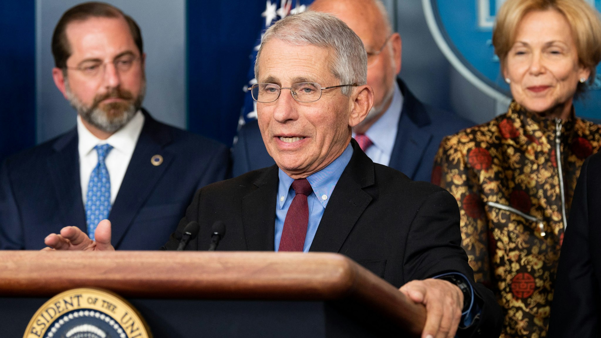 WASHINGTON, UNITED STATES - MARCH 09, 2020: Dr. Anthony Fauci, Director of the National Institute of Allergy and Infectious Diseases speaks at the Coronavirus Task Force Press Conference.