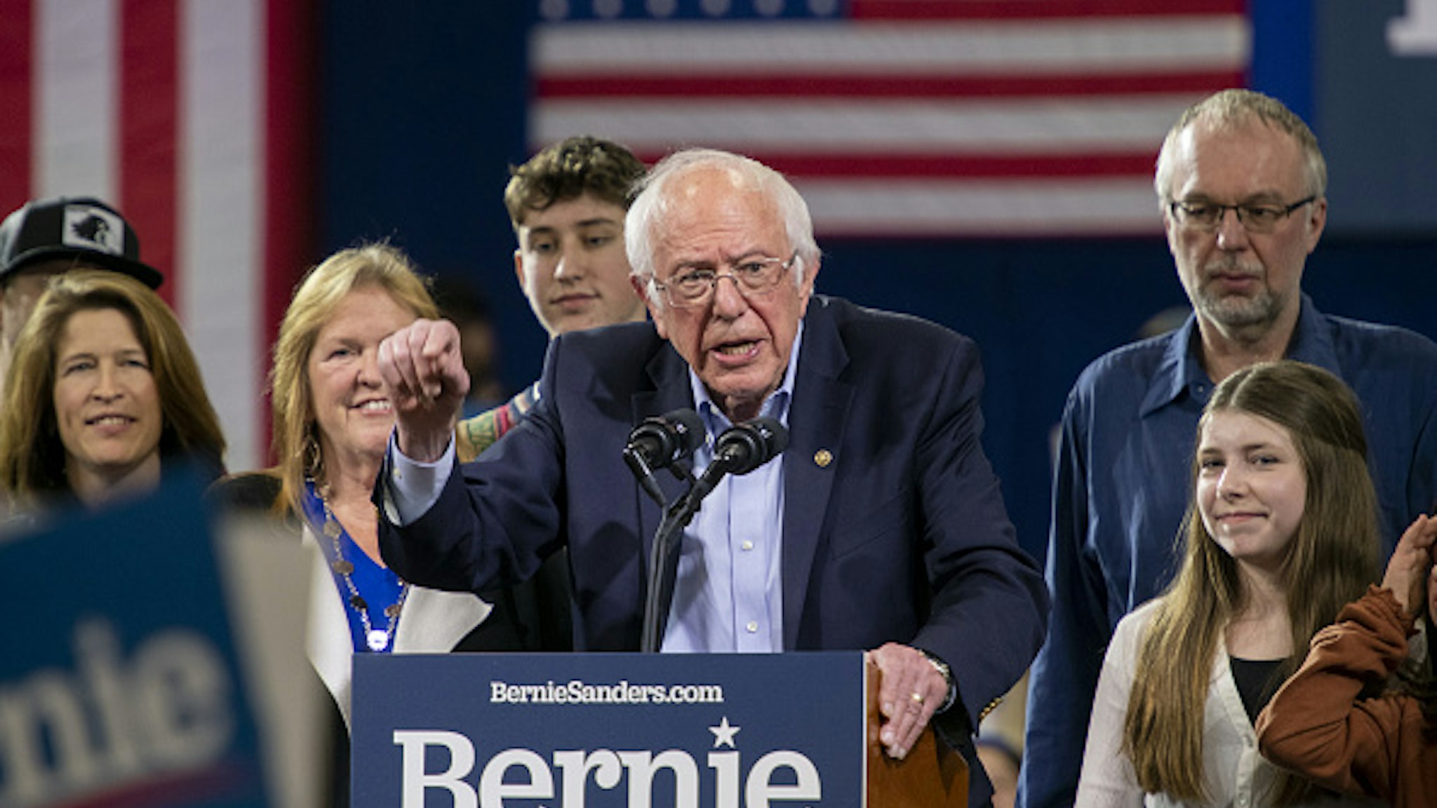 Senator Bernie Sanders, an Independent from Vermont and 2020 presidential candidate, speaks during a primary night rally in Essex Junction, Vermont, U.S., on Tuesday, March 3, 2020. The biggest day of the presidential primary calendar will define the nomination fight for Sanders and Joe Biden and determine whether Michael Bloomberg and Elizabeth Warren have a rationale for carrying on their campaigns.