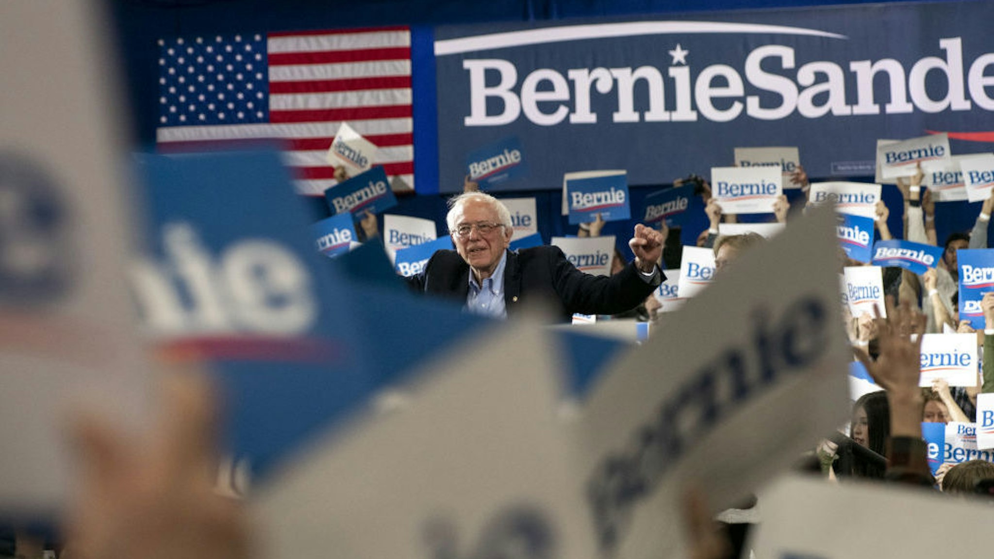 Senator Bernie Sanders, an Independent from Vermont and 2020 presidential candidate, speaks during a primary night rally in Essex Junction, Vermont, U.S., on Tuesday, March 3, 2020. The biggest day of the presidential primary calendar will define the nomination fight for Sanders and Joe Biden and determine whether Michael Bloomberg and Elizabeth Warren have a rationale for carrying on their campaigns. Photographer: Kate Flock/Bloomberg